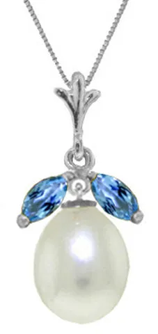 4.5 Carat 14K Solid Yellow Gold Necklace Parl Blue Topaz