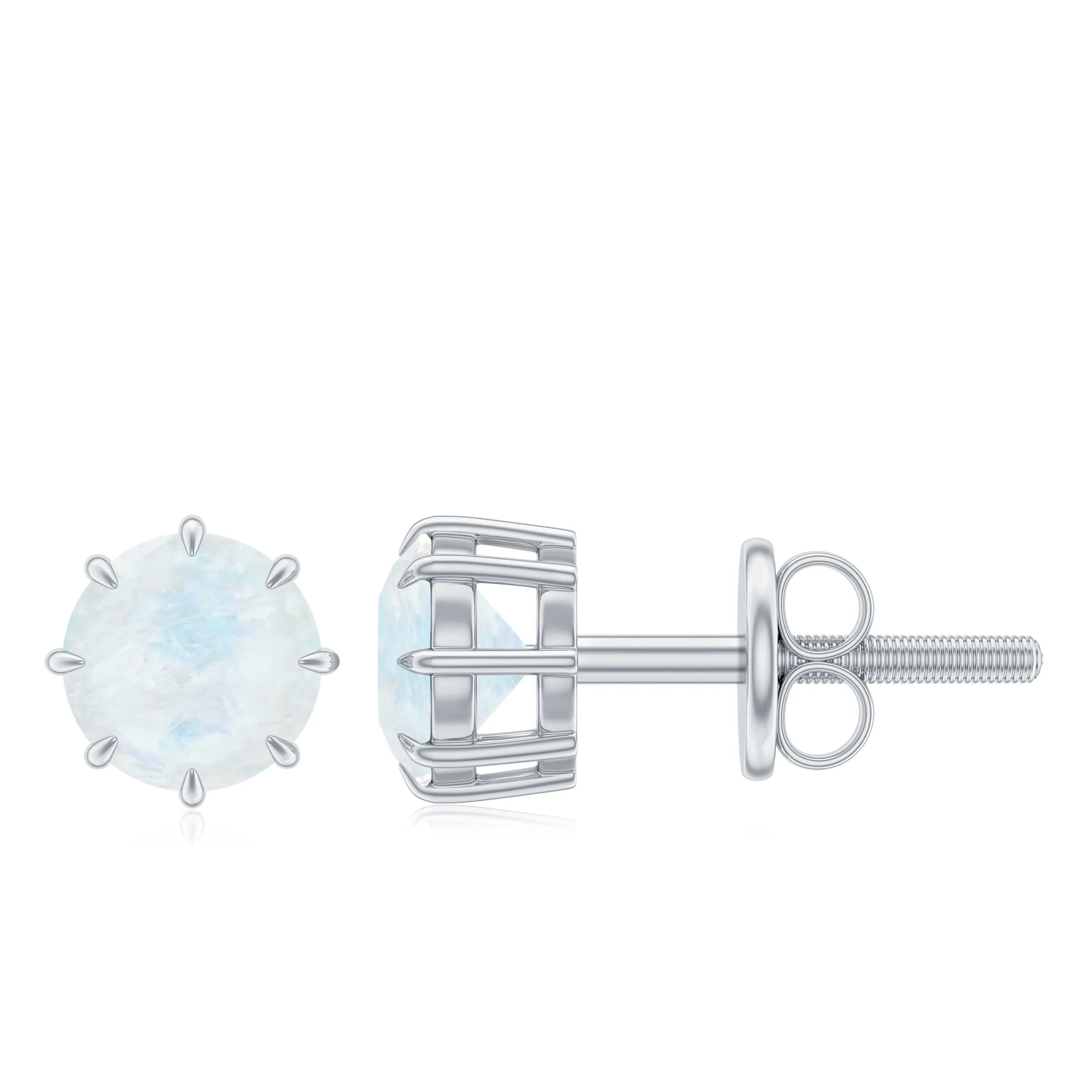 4.5 MM Natural Moonstone Solitaire Stud Earrings in 8 Claw Prong Setting