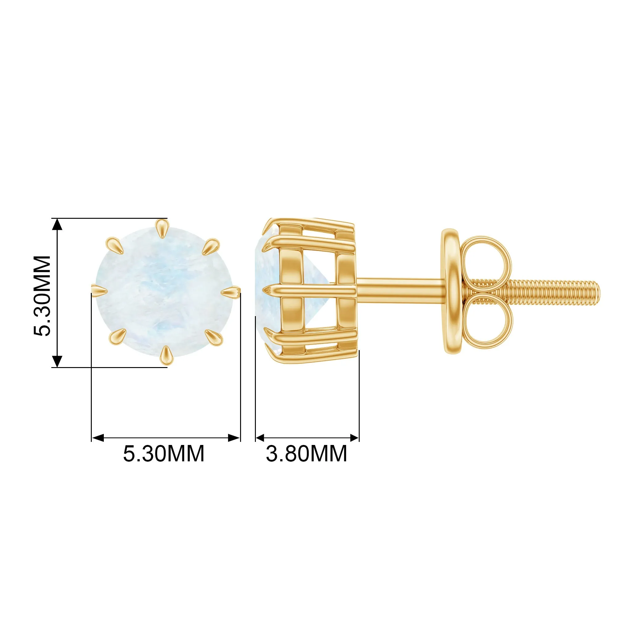 4.5 MM Natural Moonstone Solitaire Stud Earrings in 8 Claw Prong Setting
