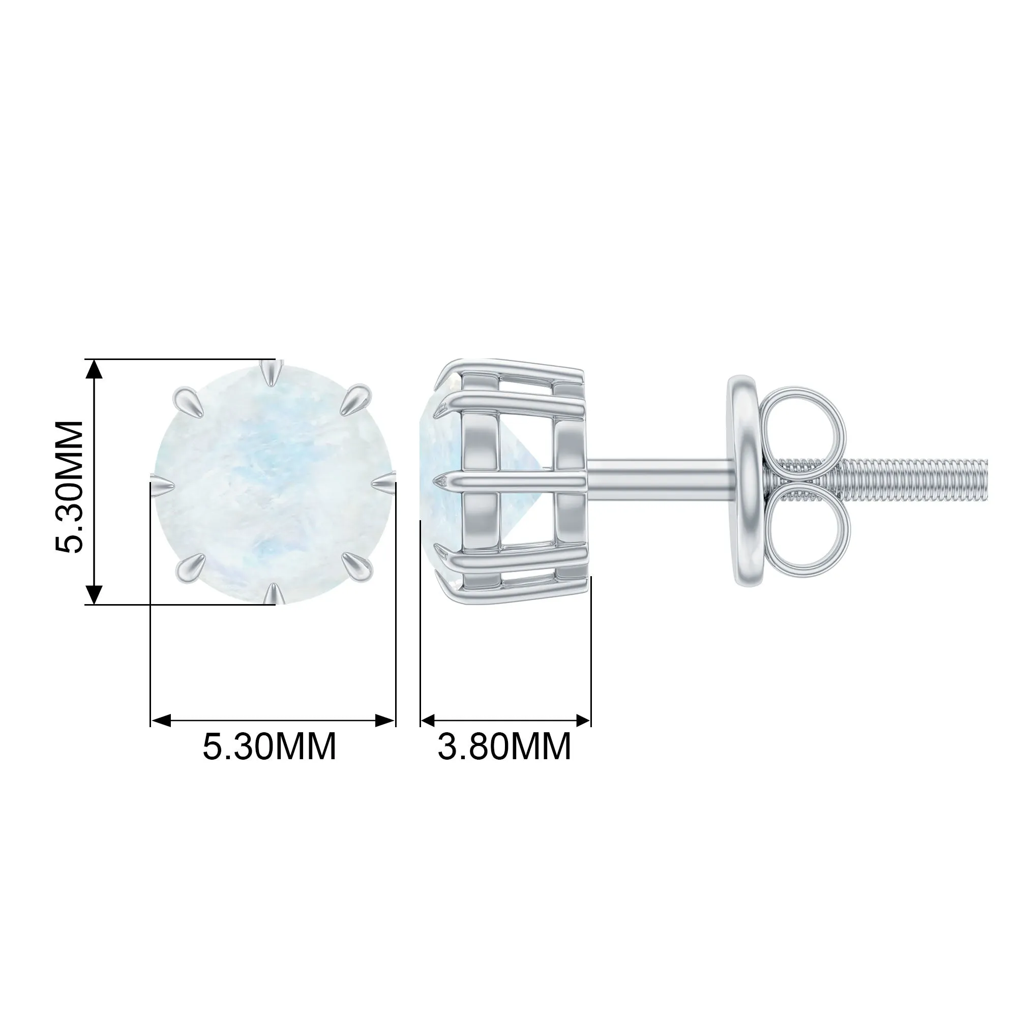 4.5 MM Natural Moonstone Solitaire Stud Earrings in 8 Claw Prong Setting