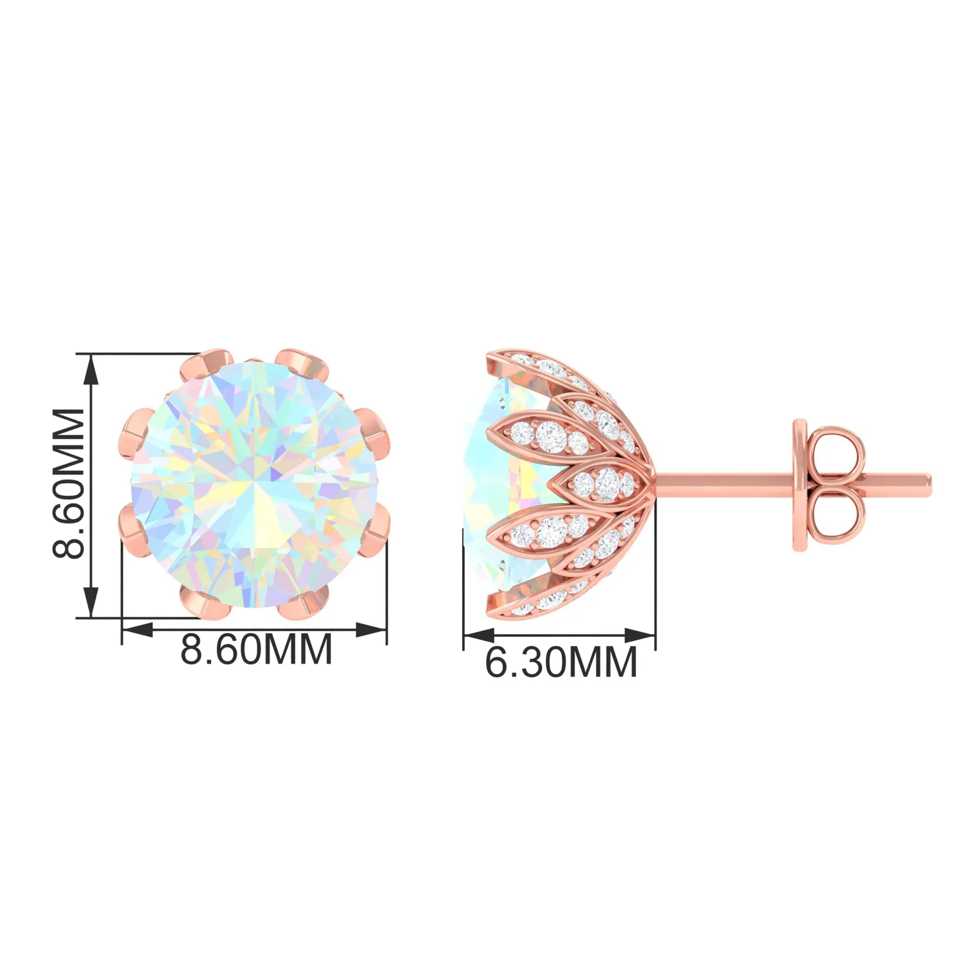 4.50 CT Ethiopian Opal Solitaire Stud Earrings with Diamond