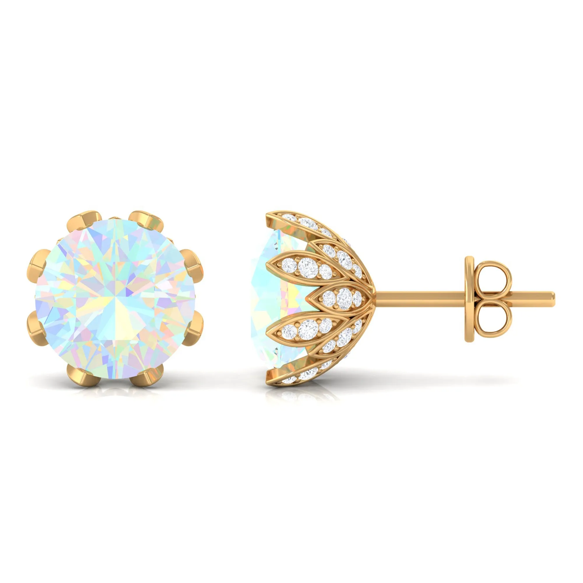4.50 CT Ethiopian Opal Solitaire Stud Earrings with Diamond