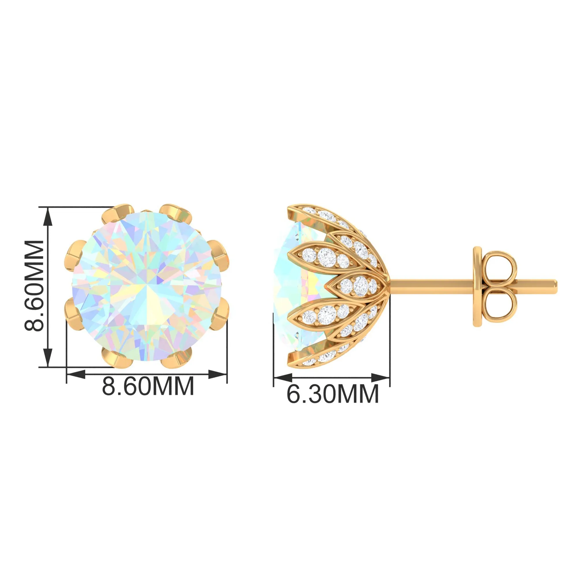 4.50 CT Ethiopian Opal Solitaire Stud Earrings with Diamond