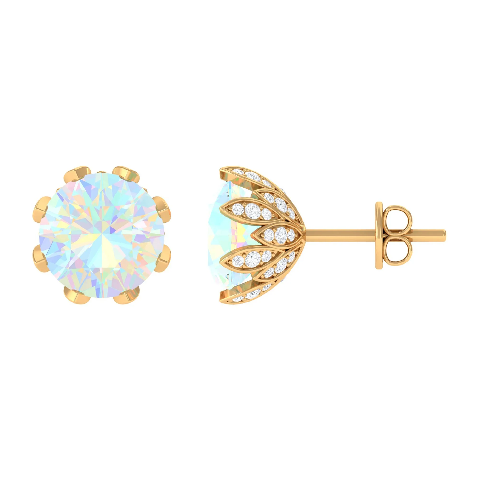 4.50 CT Ethiopian Opal Solitaire Stud Earrings with Diamond