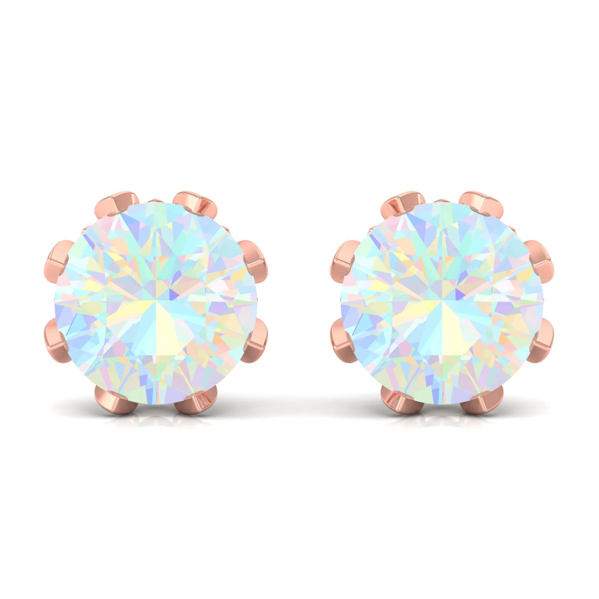 4.50 CT Ethiopian Opal Solitaire Stud Earrings with Diamond
