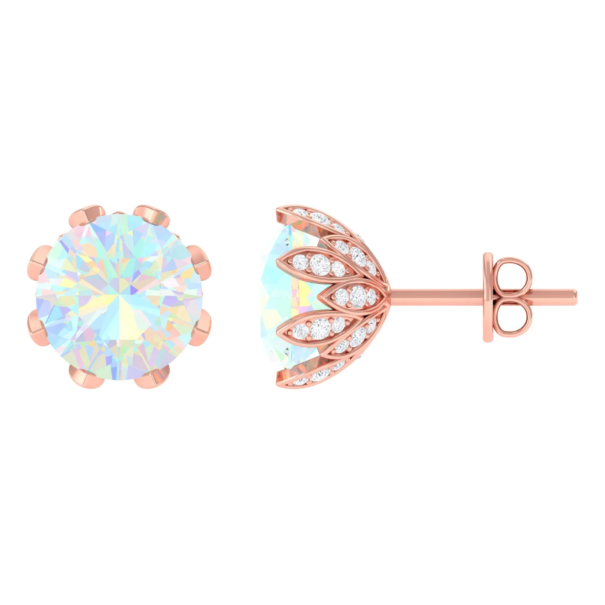 4.50 CT Ethiopian Opal Solitaire Stud Earrings with Diamond