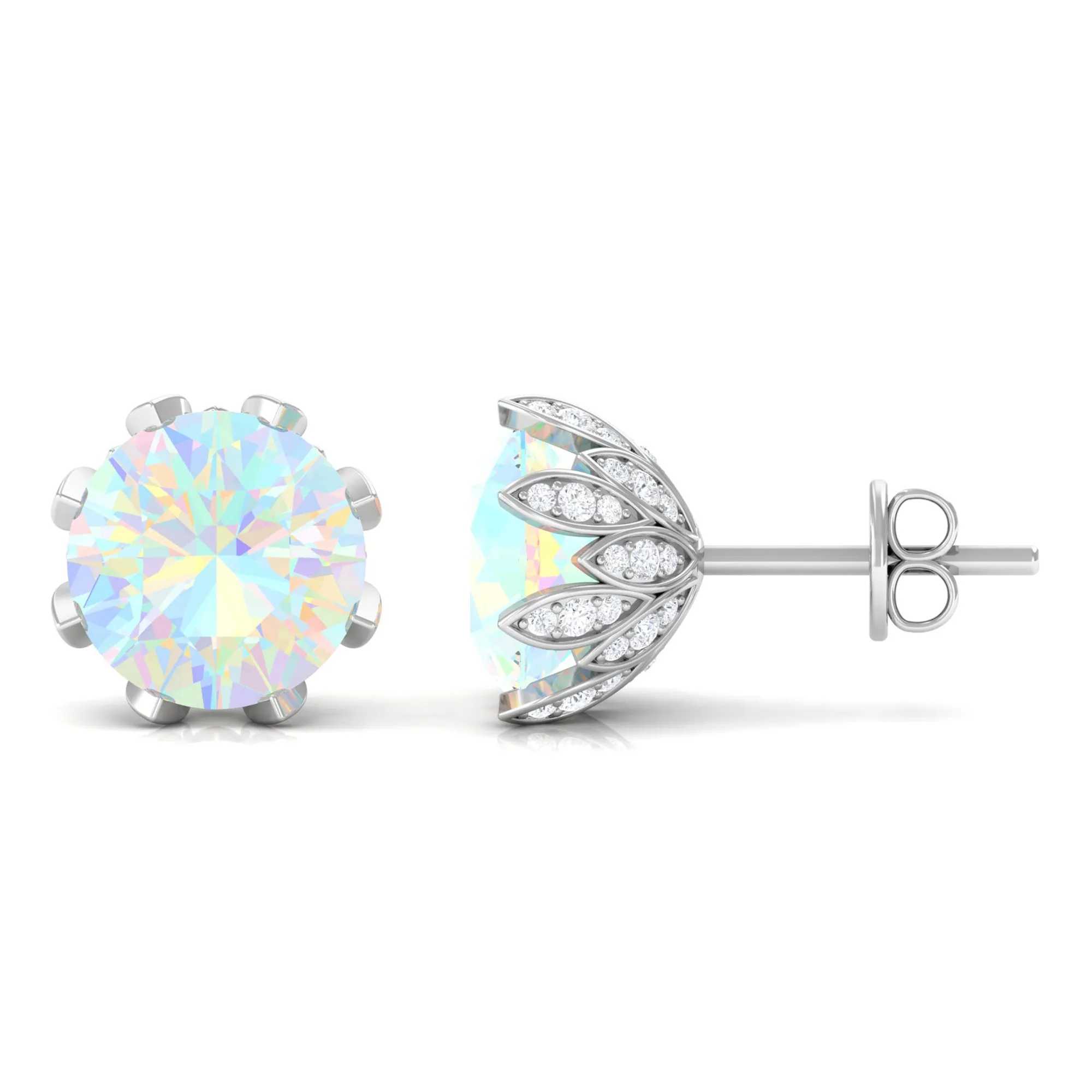 4.50 CT Ethiopian Opal Solitaire Stud Earrings with Diamond