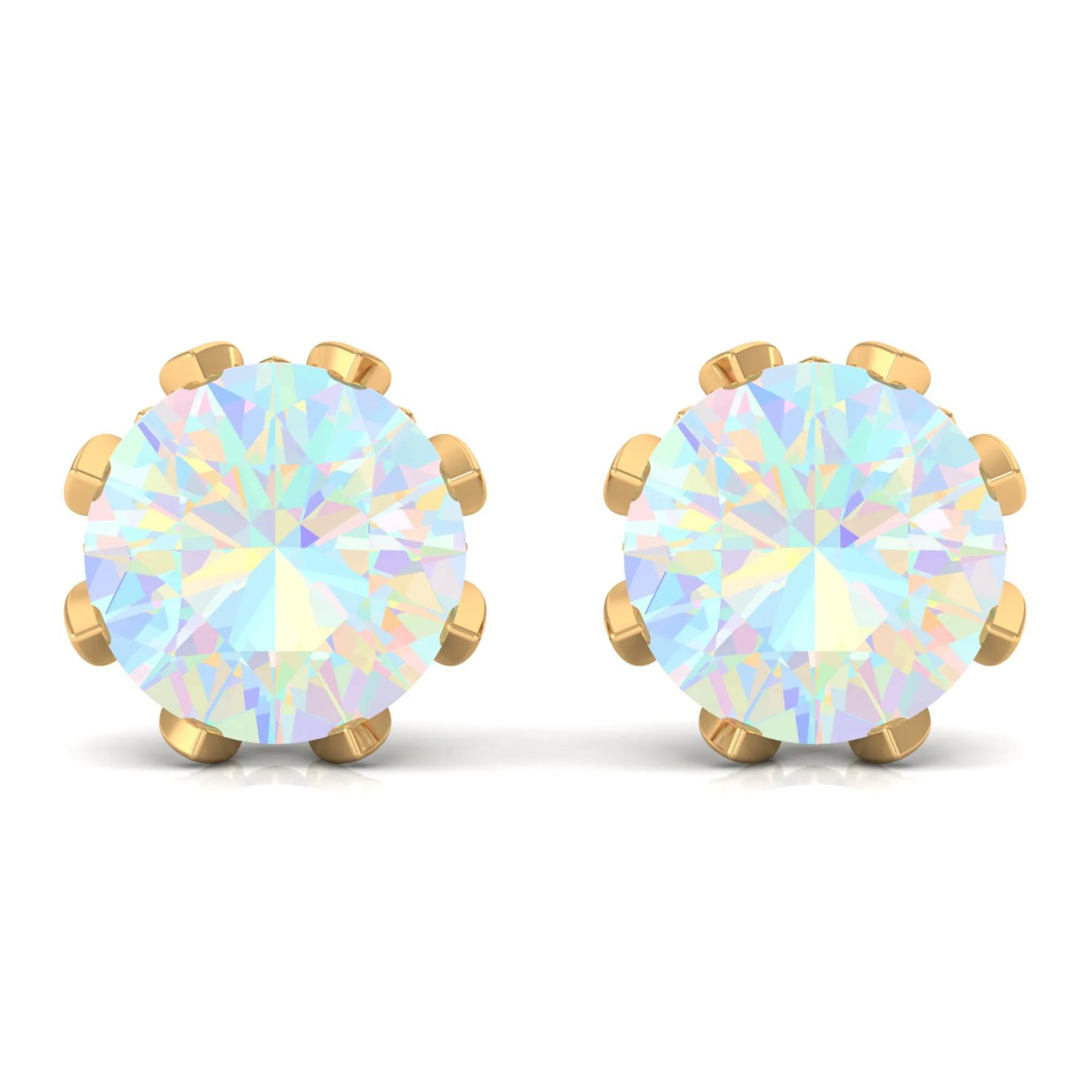 4.50 CT Ethiopian Opal Solitaire Stud Earrings with Diamond