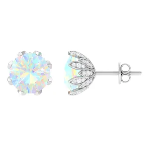 4.50 CT Ethiopian Opal Solitaire Stud Earrings with Diamond
