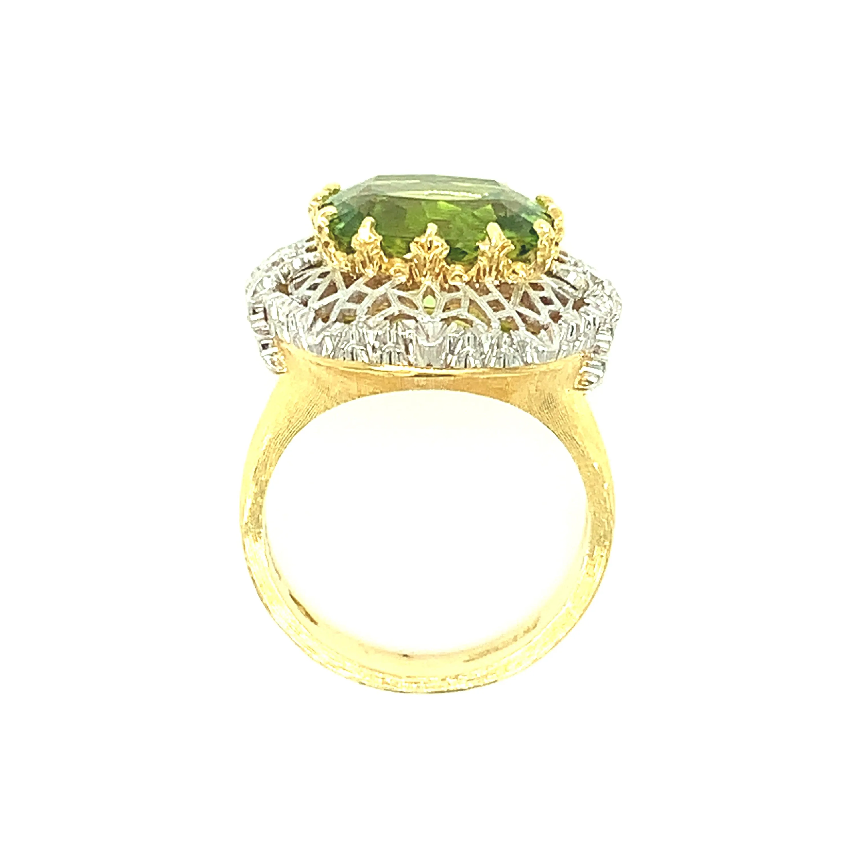 5.70 Ct. Peridot, Diamond, Yellow, White Gold Florentine Inspired Cocktail Ring