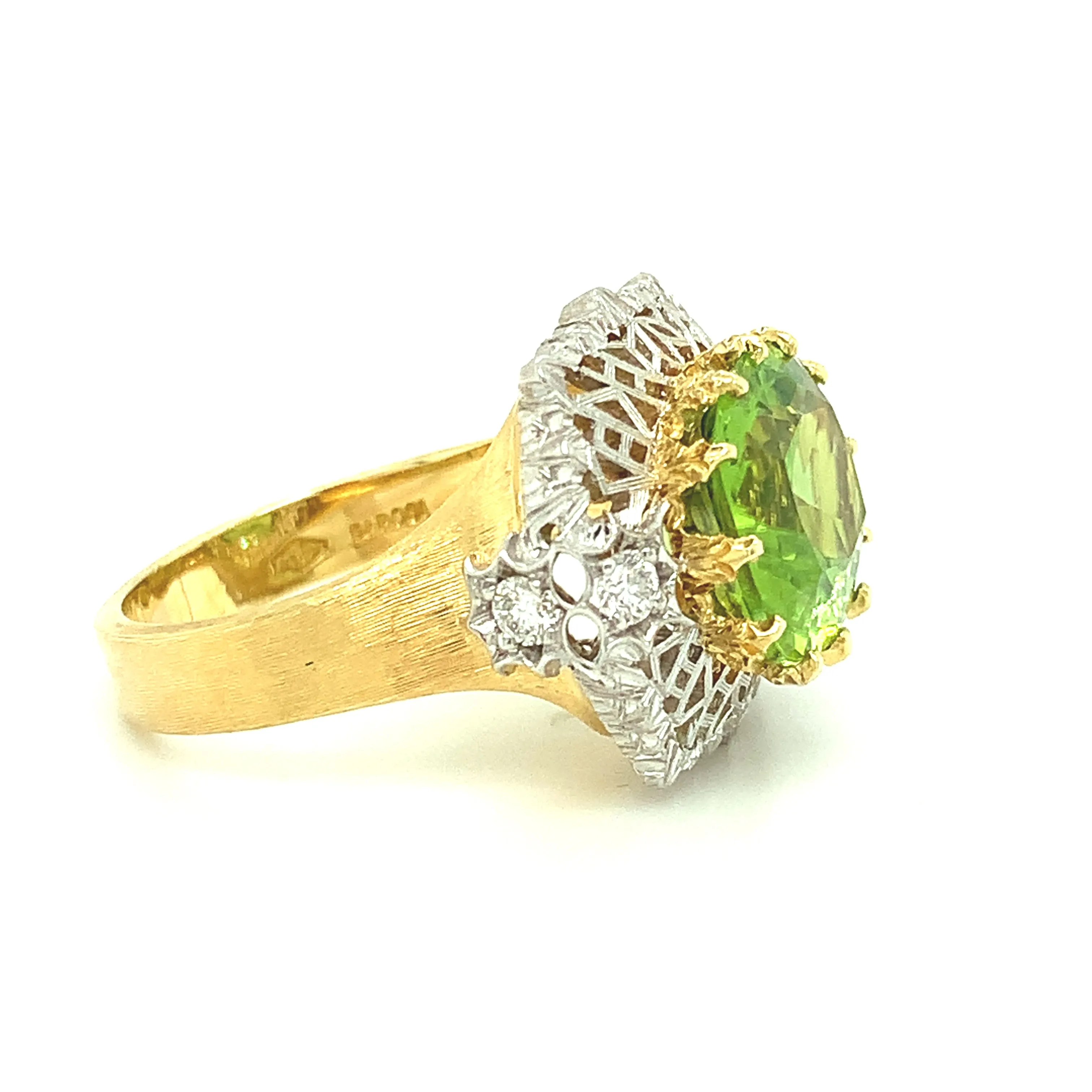 5.70 Ct. Peridot, Diamond, Yellow, White Gold Florentine Inspired Cocktail Ring
