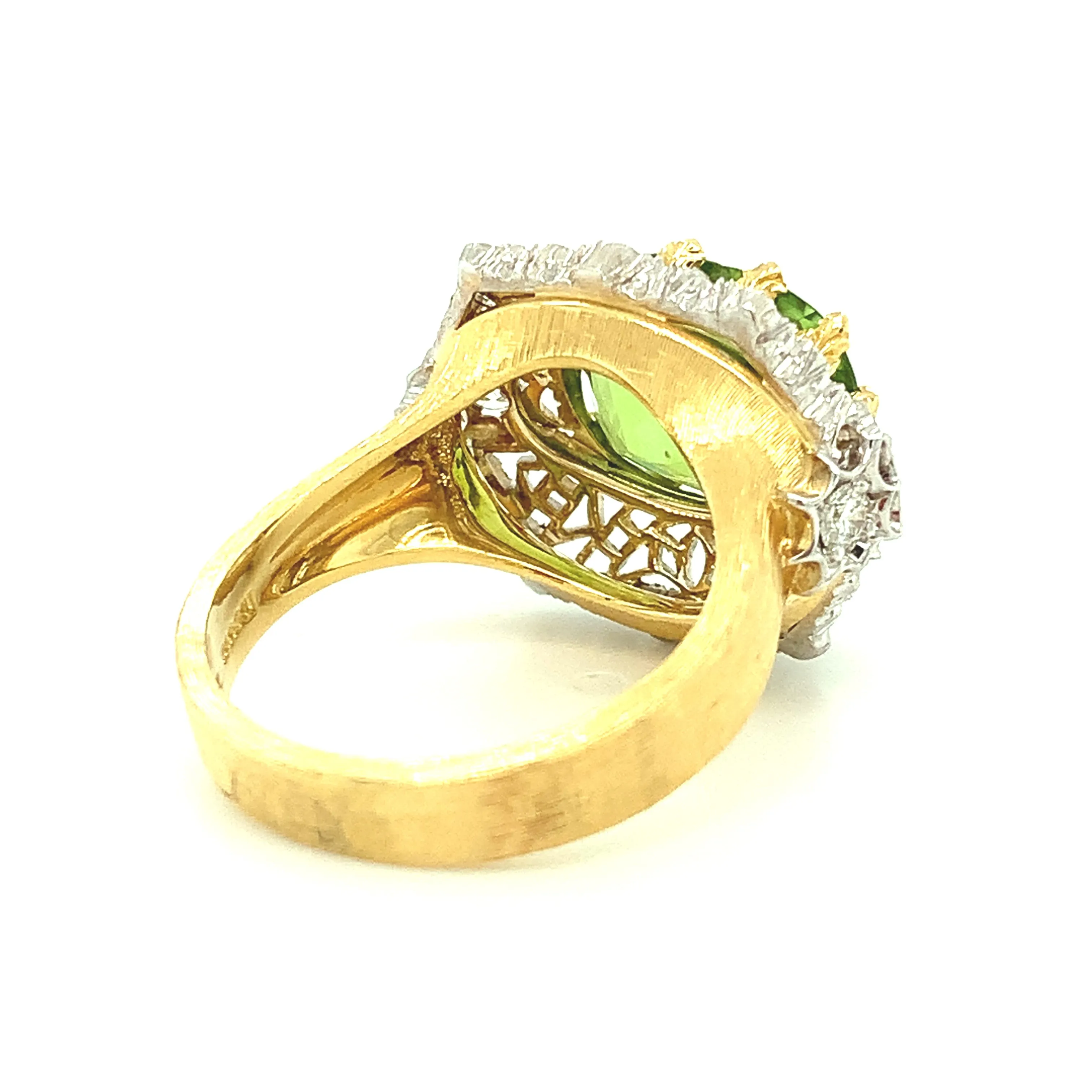 5.70 Ct. Peridot, Diamond, Yellow, White Gold Florentine Inspired Cocktail Ring