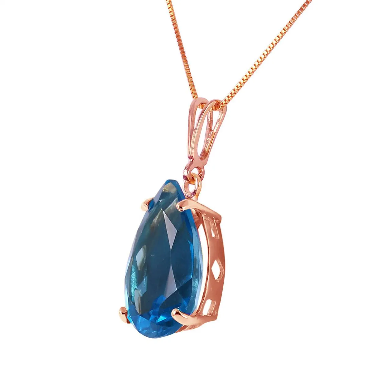6.5 Carat 14K Solid Rose Gold Teardrop Blue Topaz Necklace