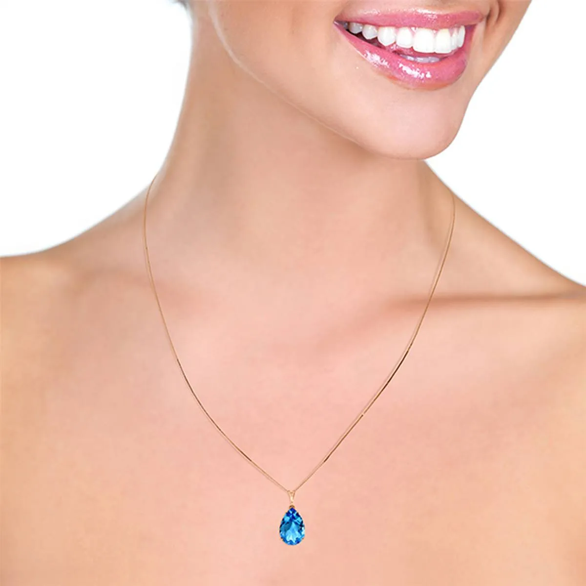 6.5 Carat 14K Solid Rose Gold Teardrop Blue Topaz Necklace