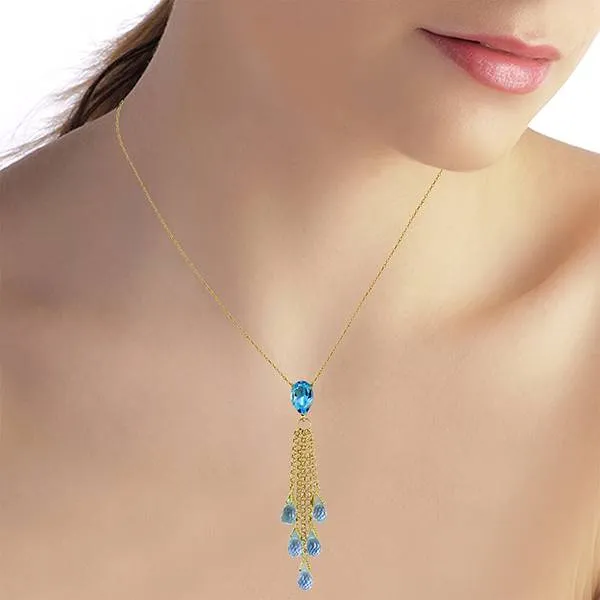 7.5 Carat 14K Solid Yellow Gold Stand Tall Blue Topaz Necklace