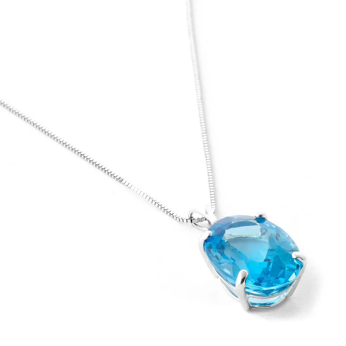 8 Carat 14K Solid White Gold Necklace Oval Blue Topaz
