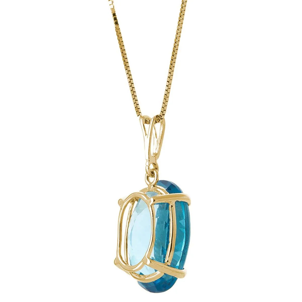 8 Carat 14K Solid Yellow Gold Necklace Oval Blue Topaz