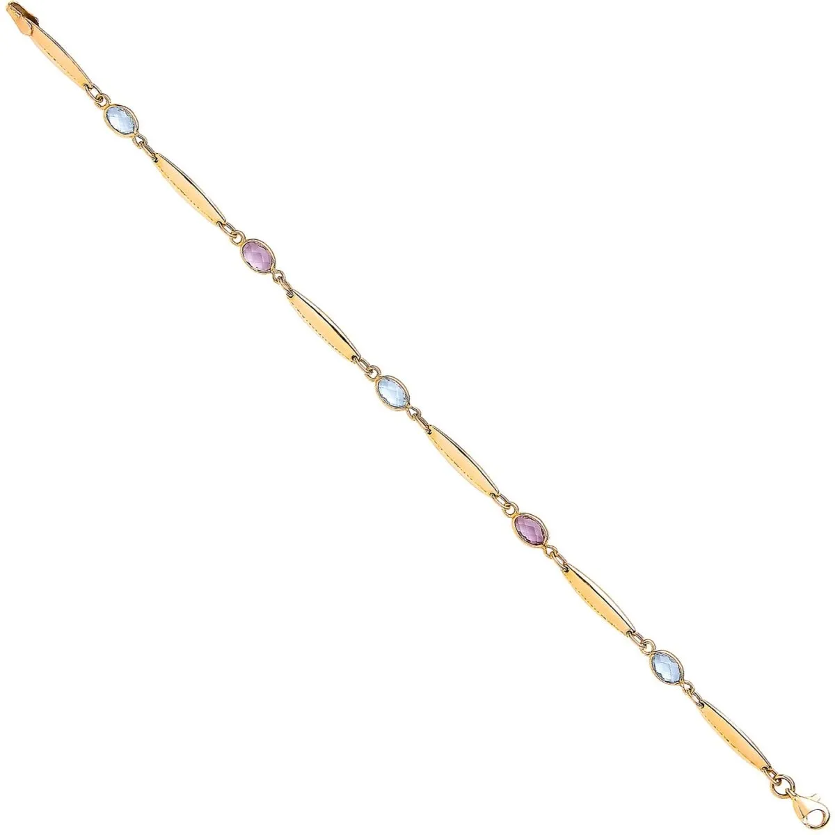 9ct Yellow Gold Ladies Bracelet with Amethyst and Blue Topaz