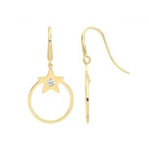 9ct Yellow Gold Starfish Hook Earrings with Zirconia Detail ER1160