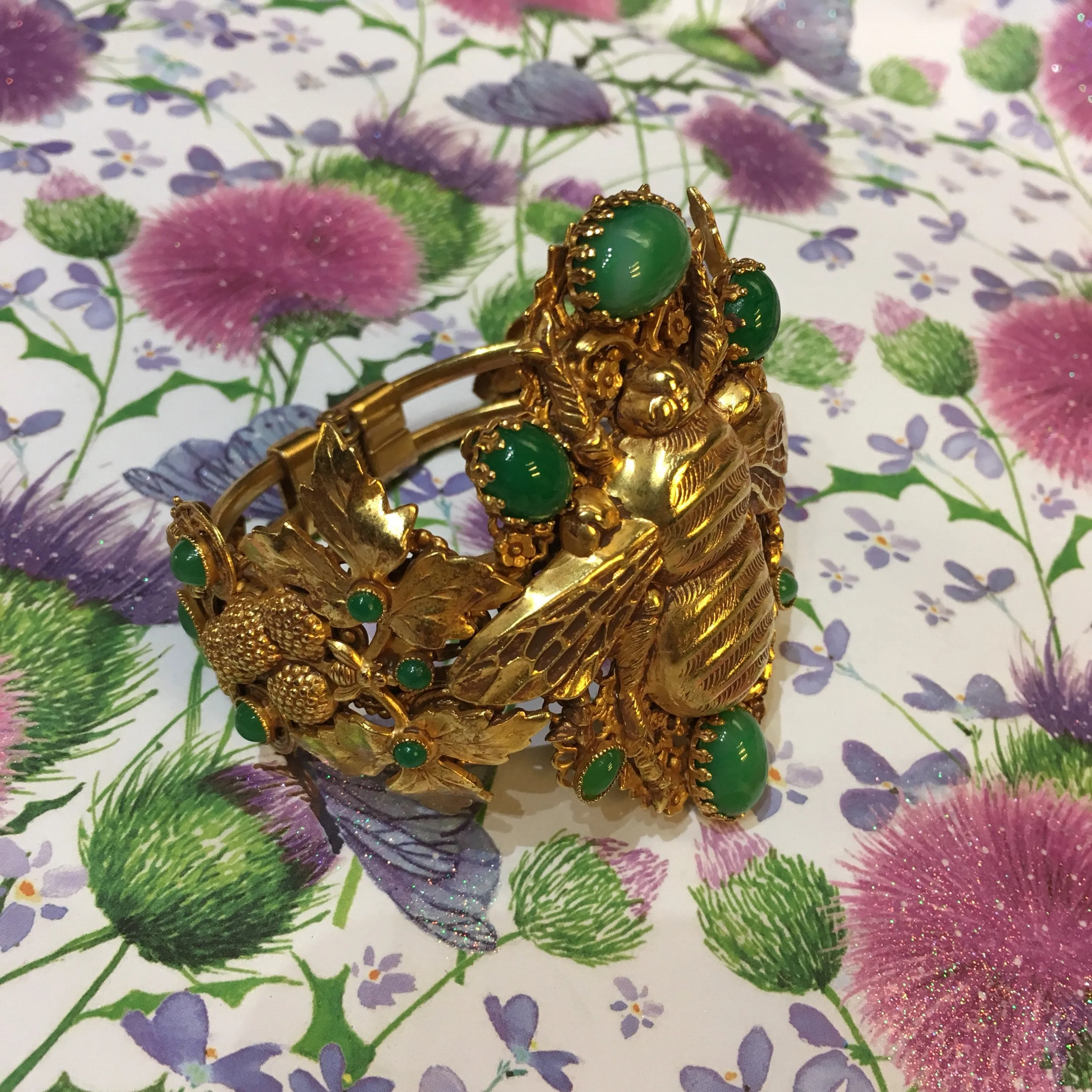 Askew London Bee Bracelet Clamper Green Glass Statement
