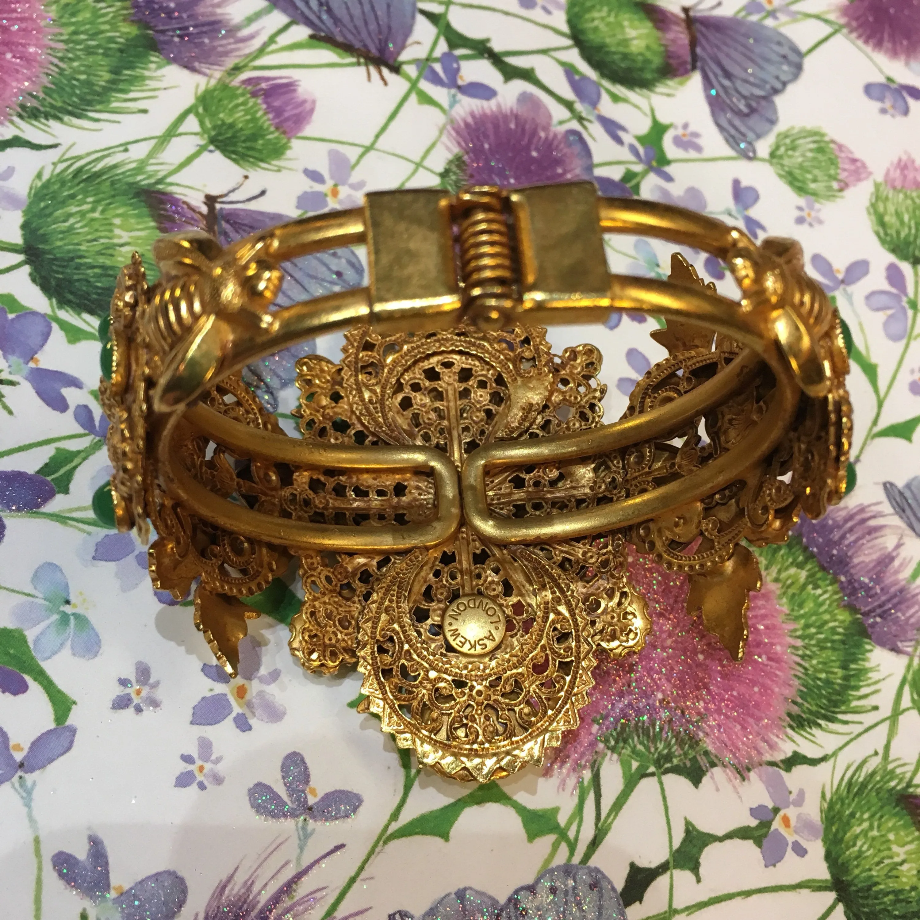 Askew London Bee Bracelet Clamper Green Glass Statement