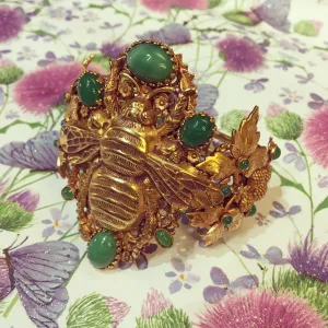 Askew London Bee Bracelet Clamper Green Glass Statement