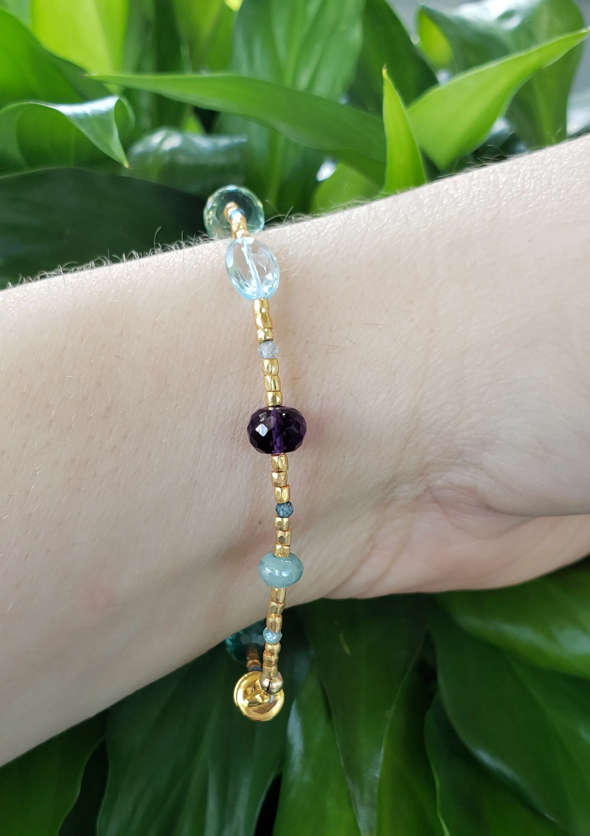 AVF Gold Glass, Kyanite, Amethyst, Grandidierite, Topaz, Quartz, Apatite Beaded Bracelet (SI3669 & SI3642)