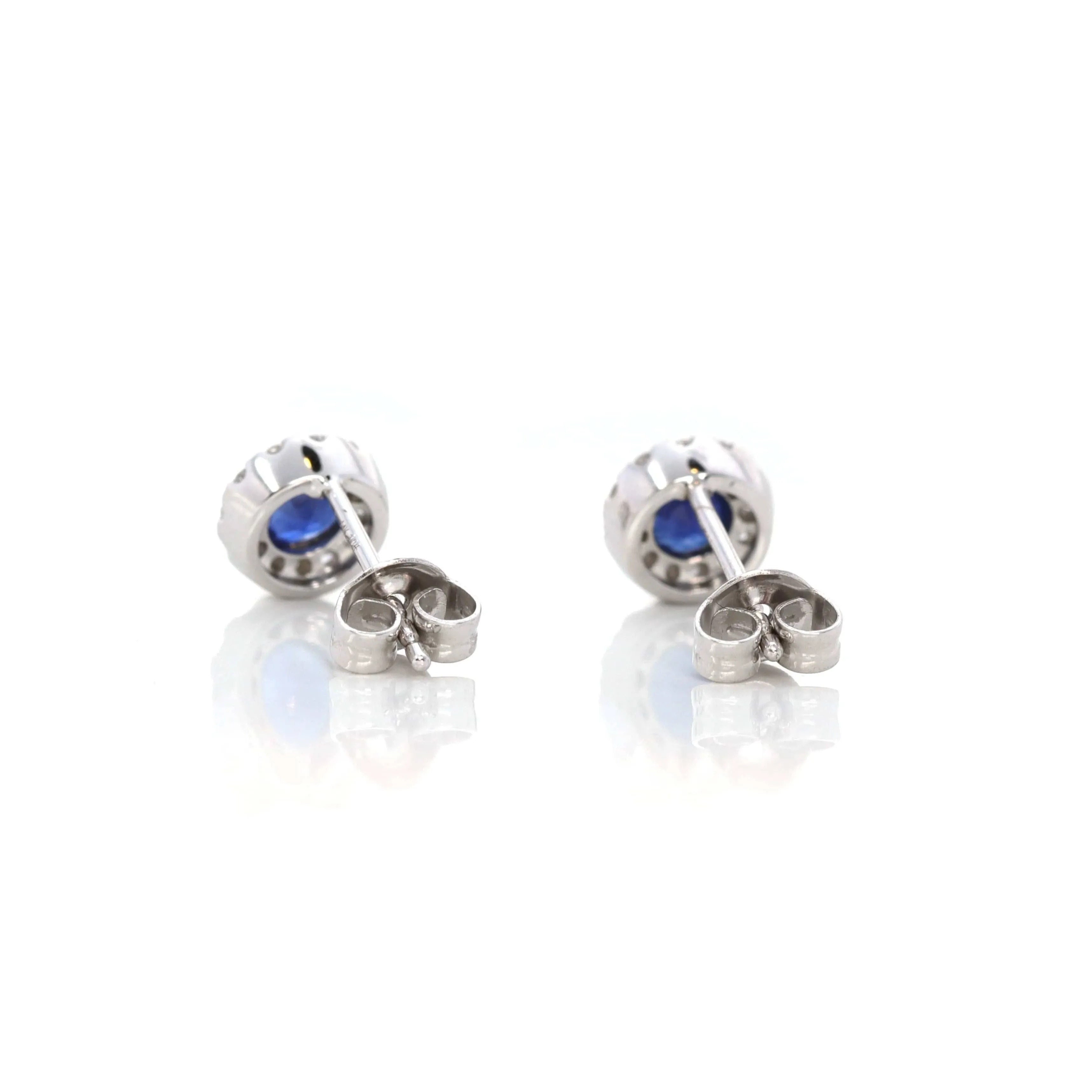 Baikalla 14k Classic White Gold Natural 6/10ct Blue Sapphire  Earrings w/Diamond Halo