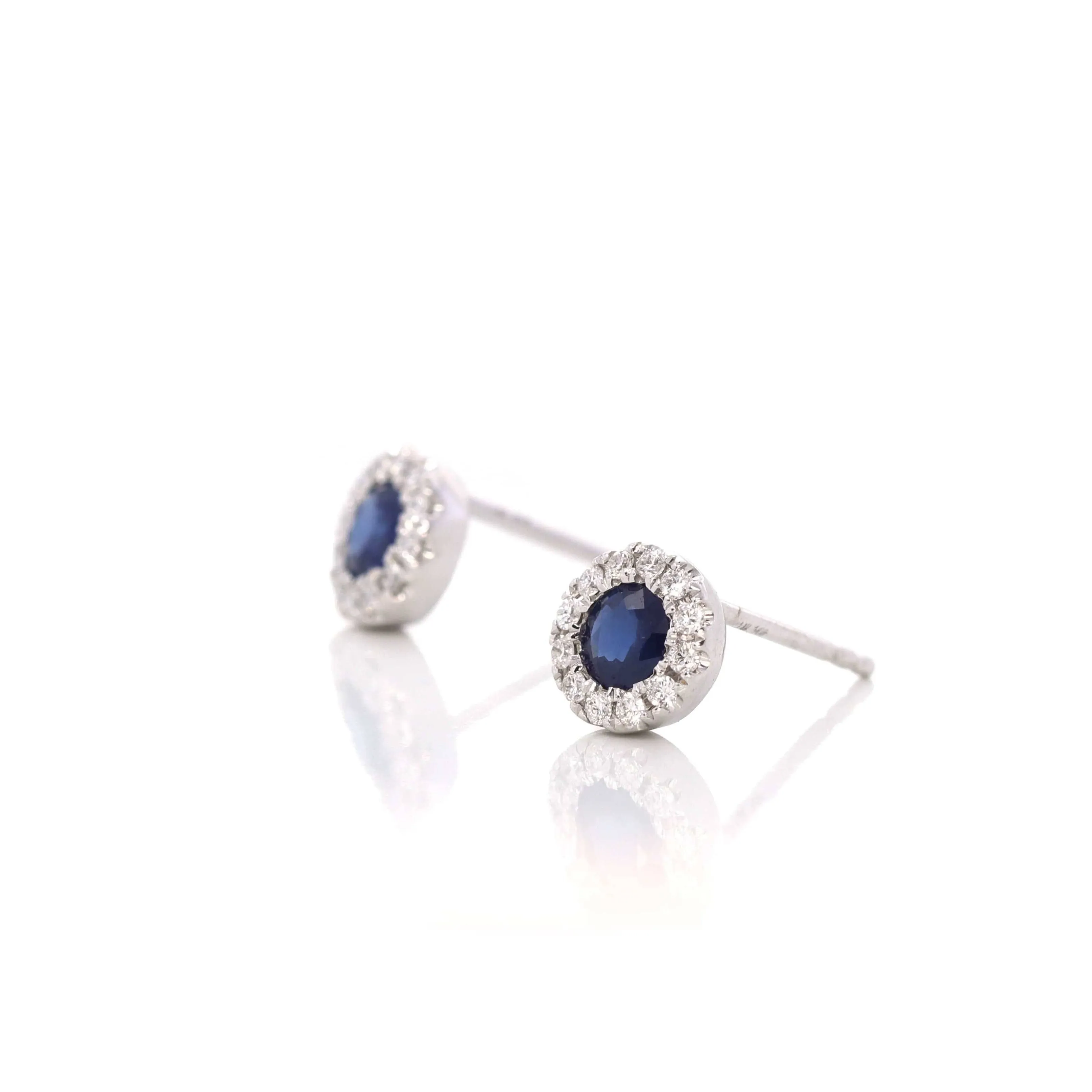 Baikalla 14k Classic White Gold Natural 6/10ct Blue Sapphire  Earrings w/Diamond Halo