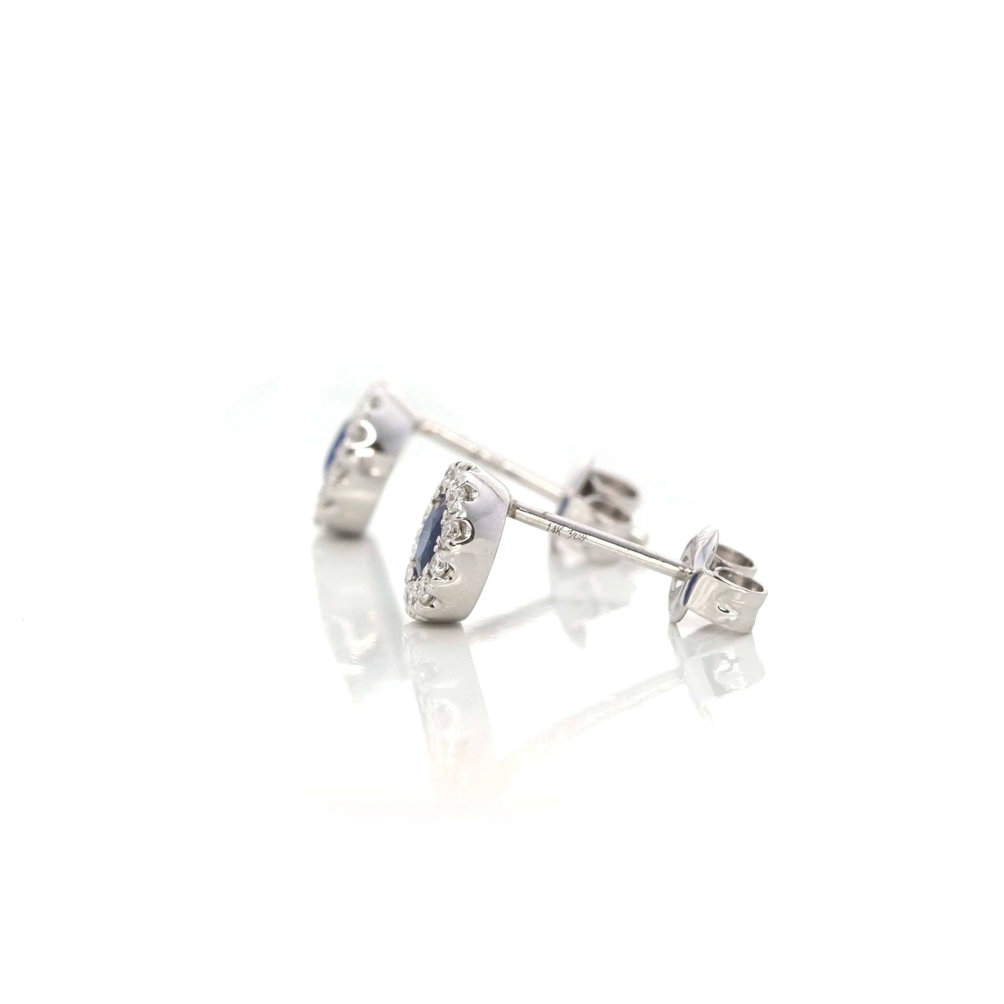 Baikalla 14k Classic White Gold Natural 6/10ct Blue Sapphire  Earrings w/Diamond Halo
