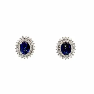 Baikalla™ 18k White Gold Sapphire With Diamond Stud Earrings