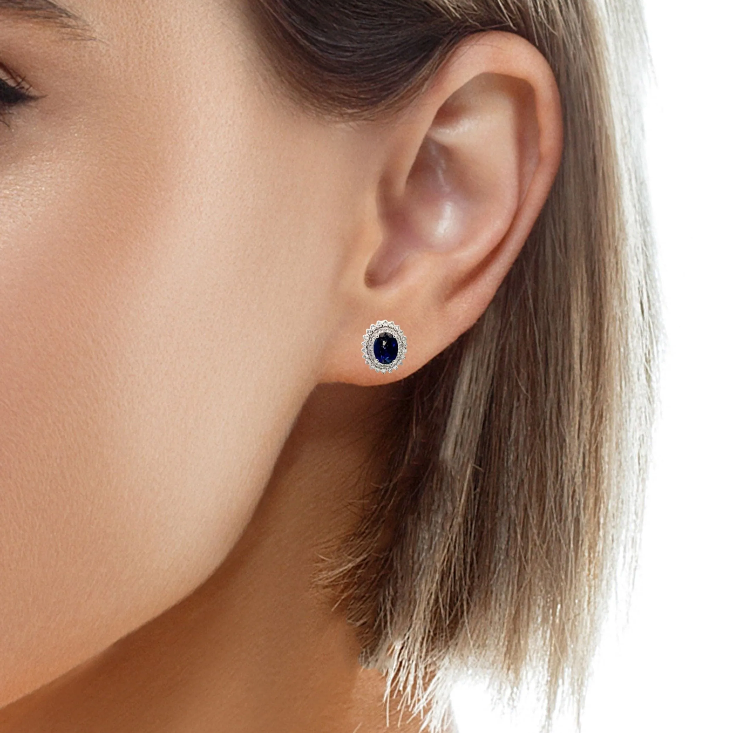 Baikalla™ 18k White Gold Sapphire With Diamond Stud Earrings