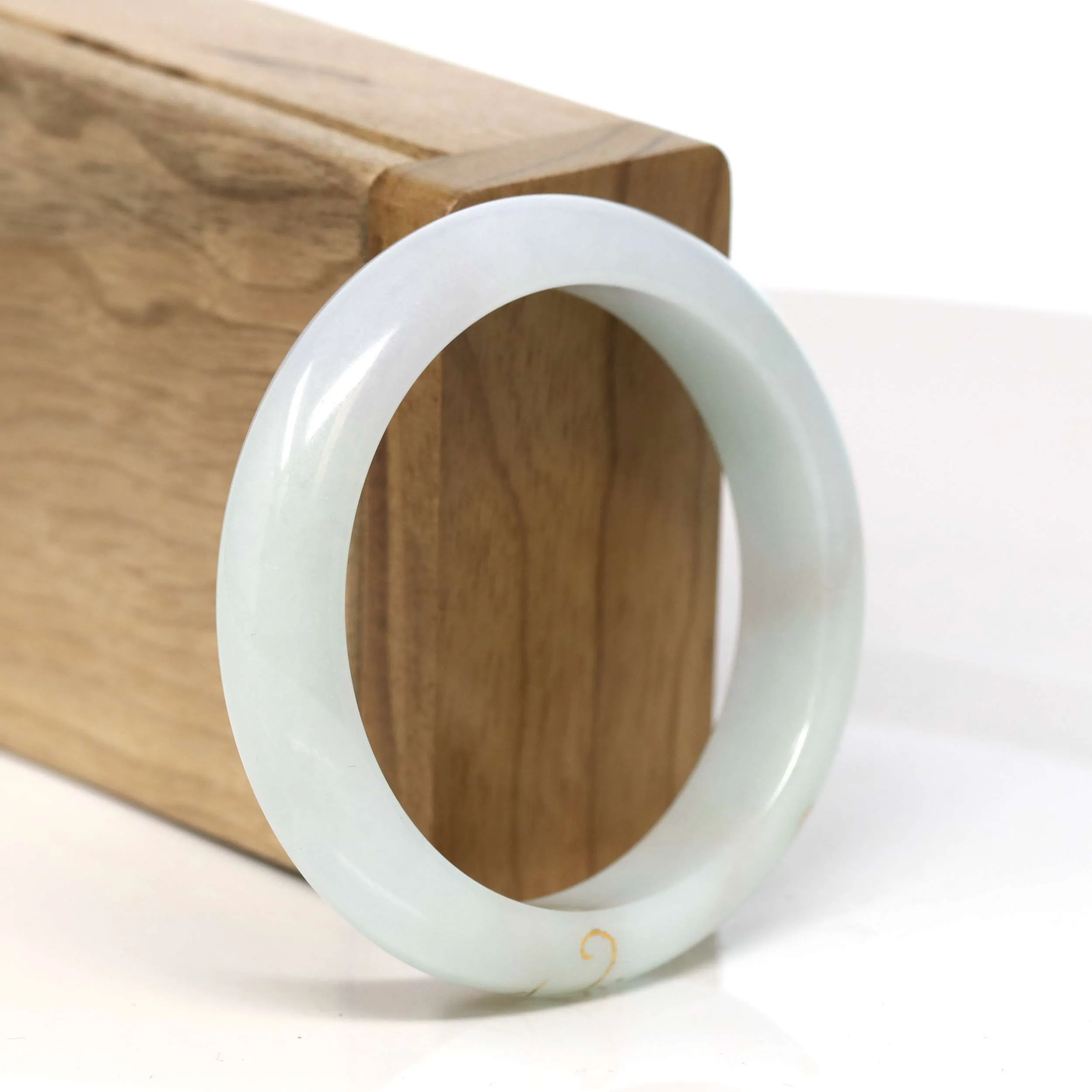 Baikalla "Half Round" 18k Gold Inlay Light Green w/faint Red Jadeite Jade Bangle Bracelet (53.60 mm) #T359