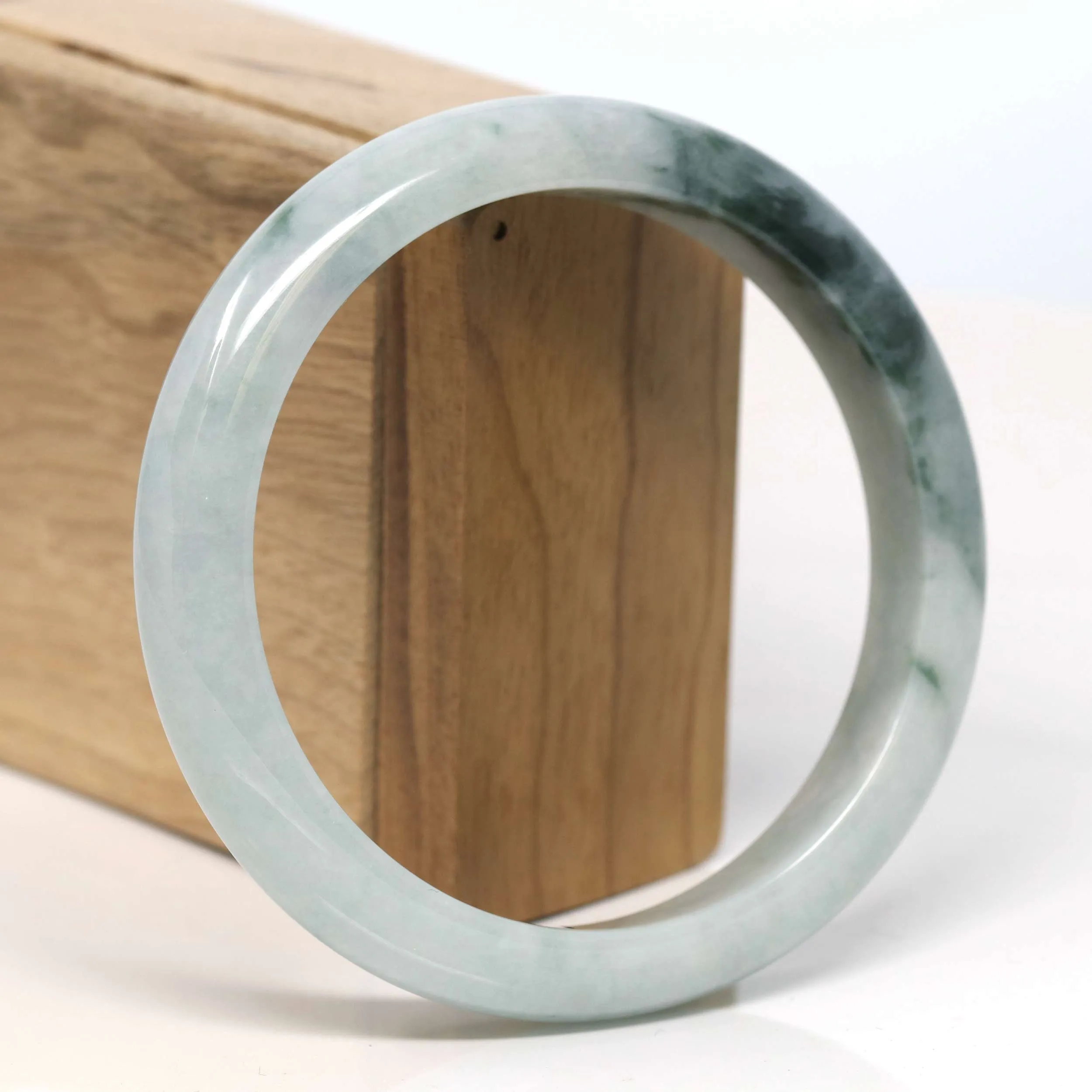 Baikalla "Half Round" Blue-Green Jadeite Jade Bangle Bracelet (62.59 mm) #T335