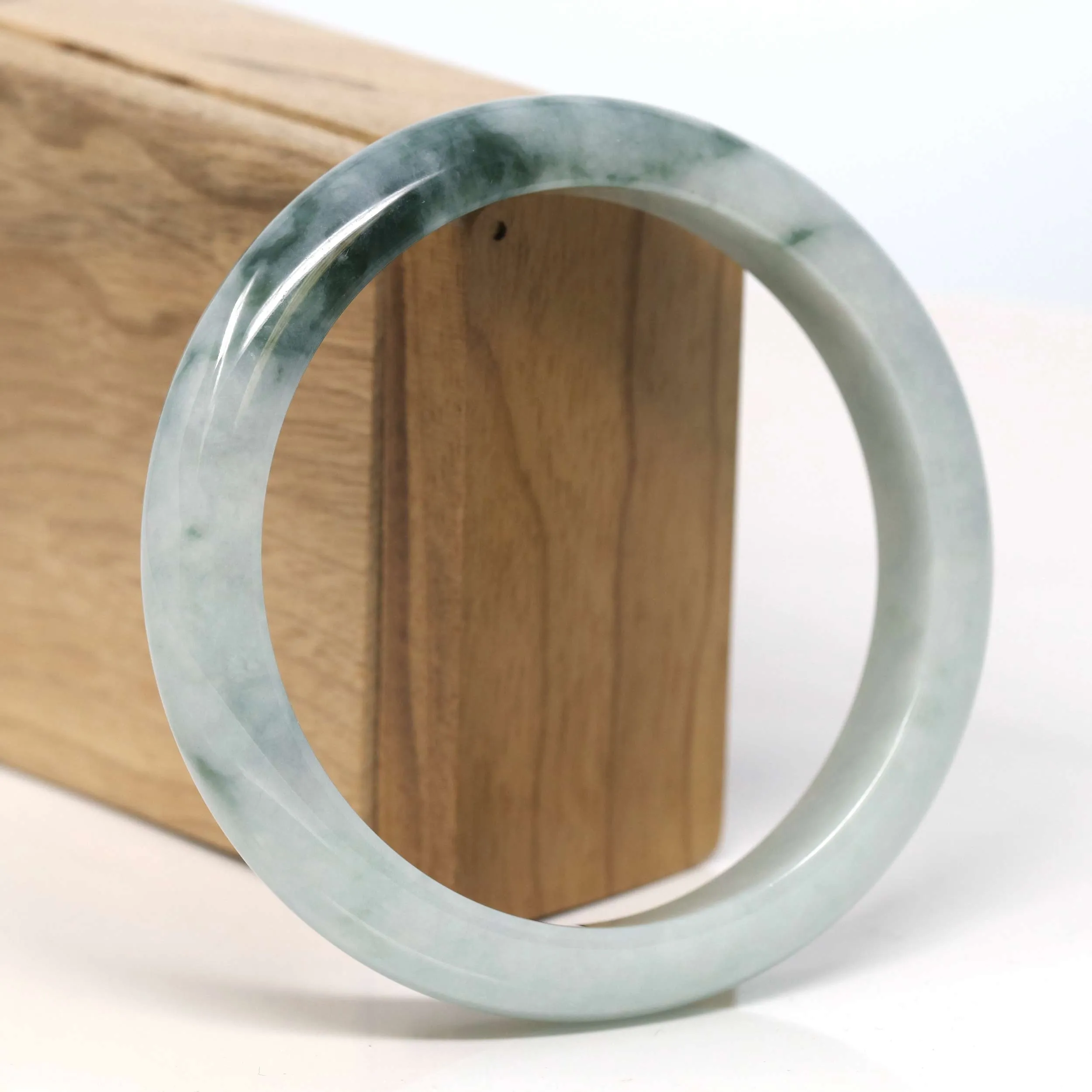Baikalla "Half Round" Blue-Green Jadeite Jade Bangle Bracelet (62.59 mm) #T335