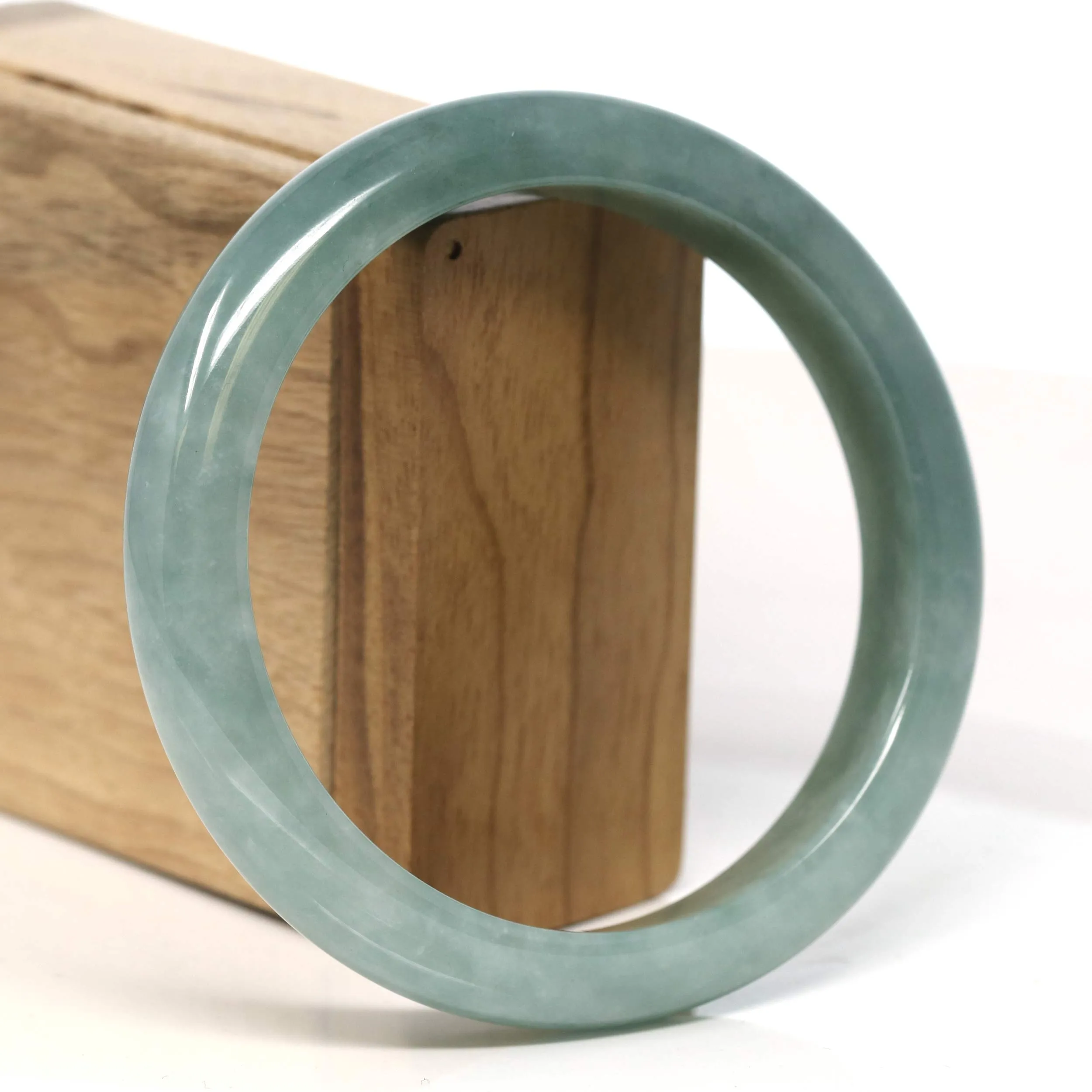 Baikalla "Half Round" Blue-Green Jadeite Jade Bangle Bracelet (63.4 mm) #T402