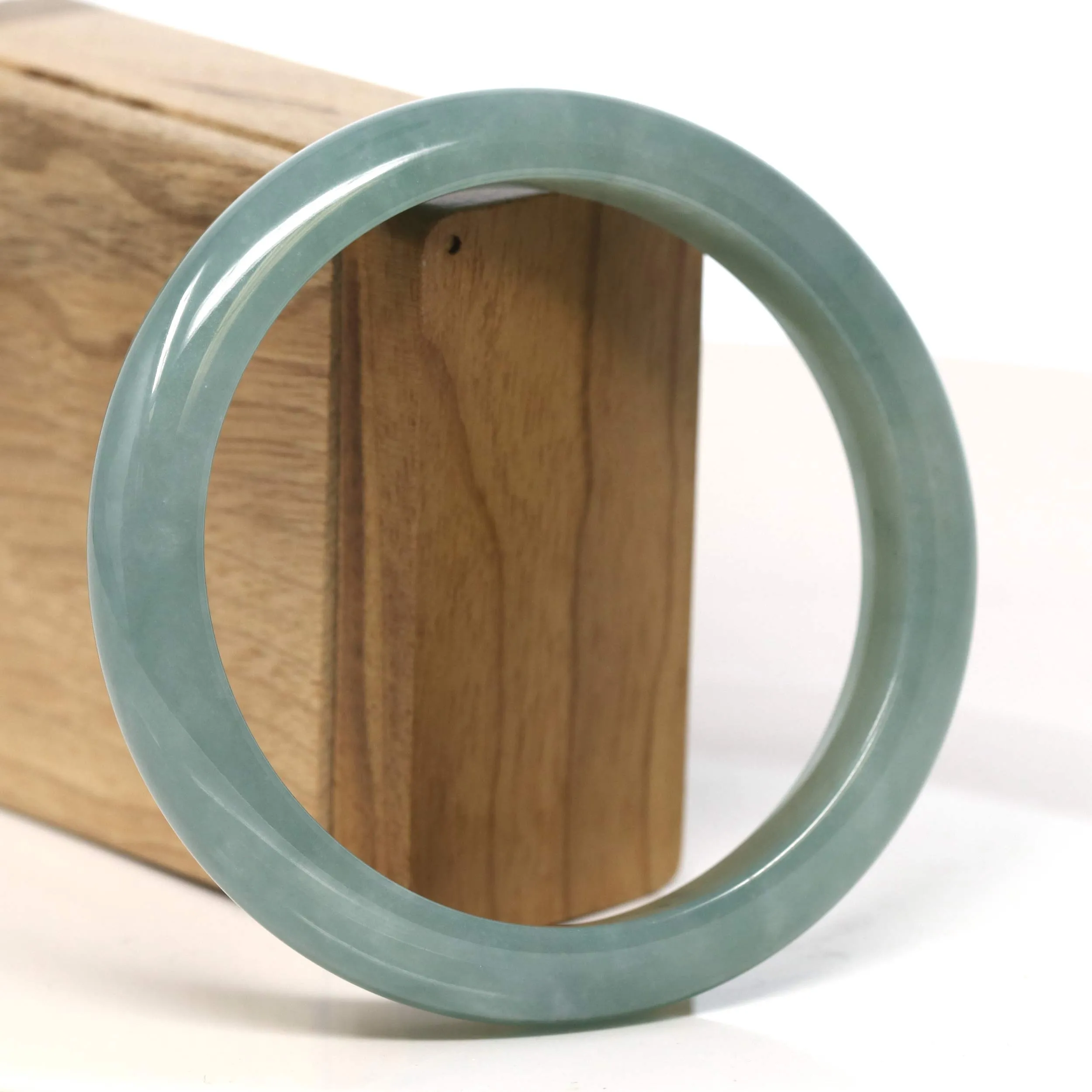 Baikalla "Half Round" Blue-Green Jadeite Jade Bangle Bracelet (63.50 mm) #T384