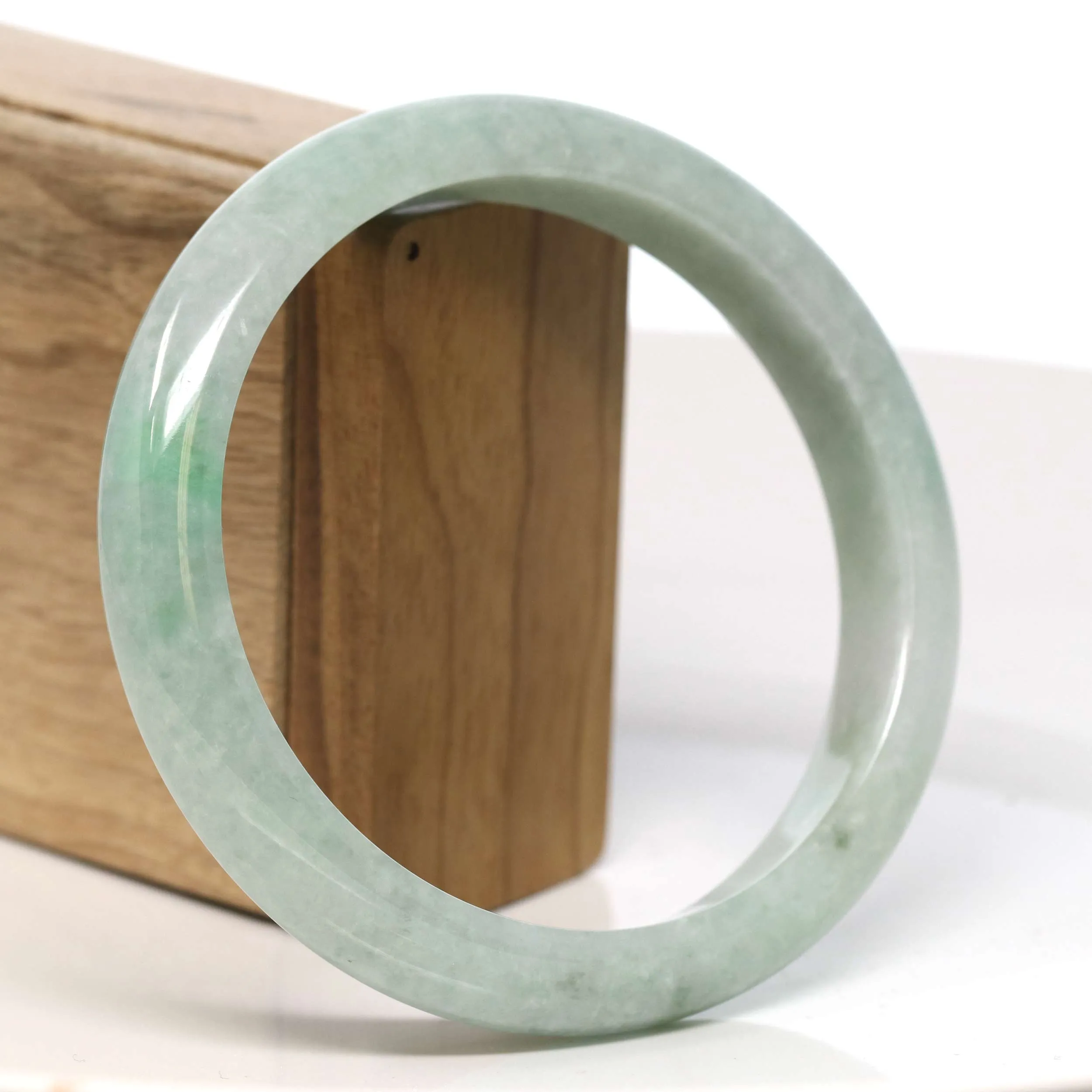 Baikalla "Half Round" Green Jadeite Jade Bangle Bracelet (66.46 mm) #T322