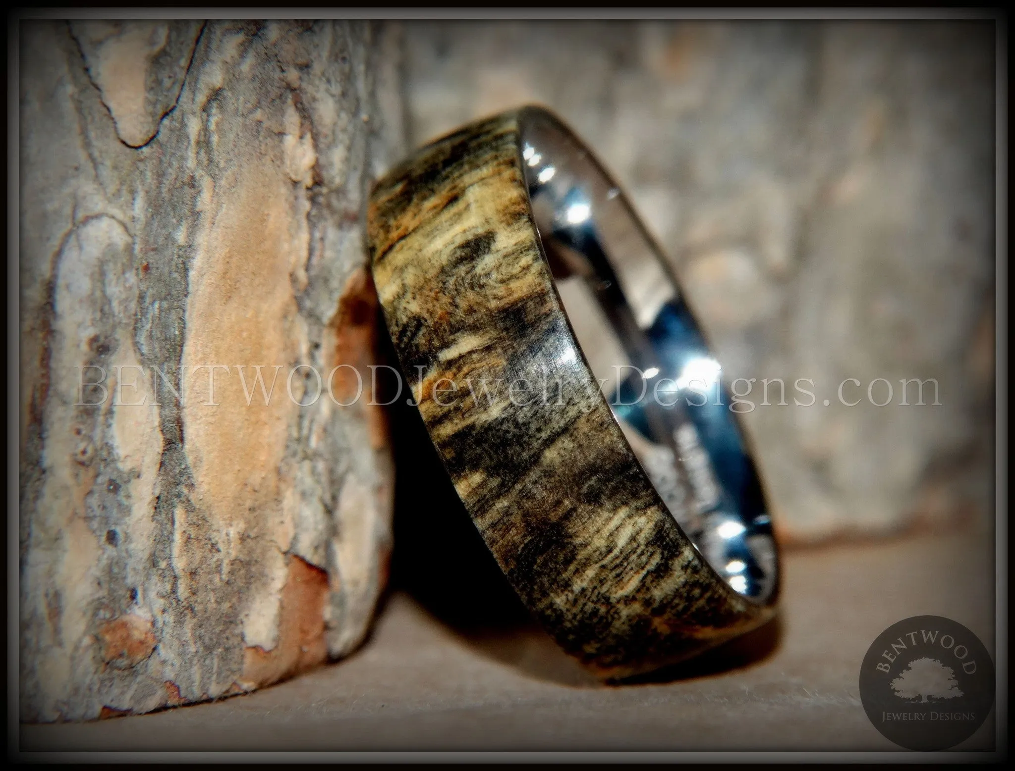 Bentwood Ring - "Ohio" Buckeye Burl Wood Ring with Surgical Grade Stainless Steel Comfort Fit Metal Core