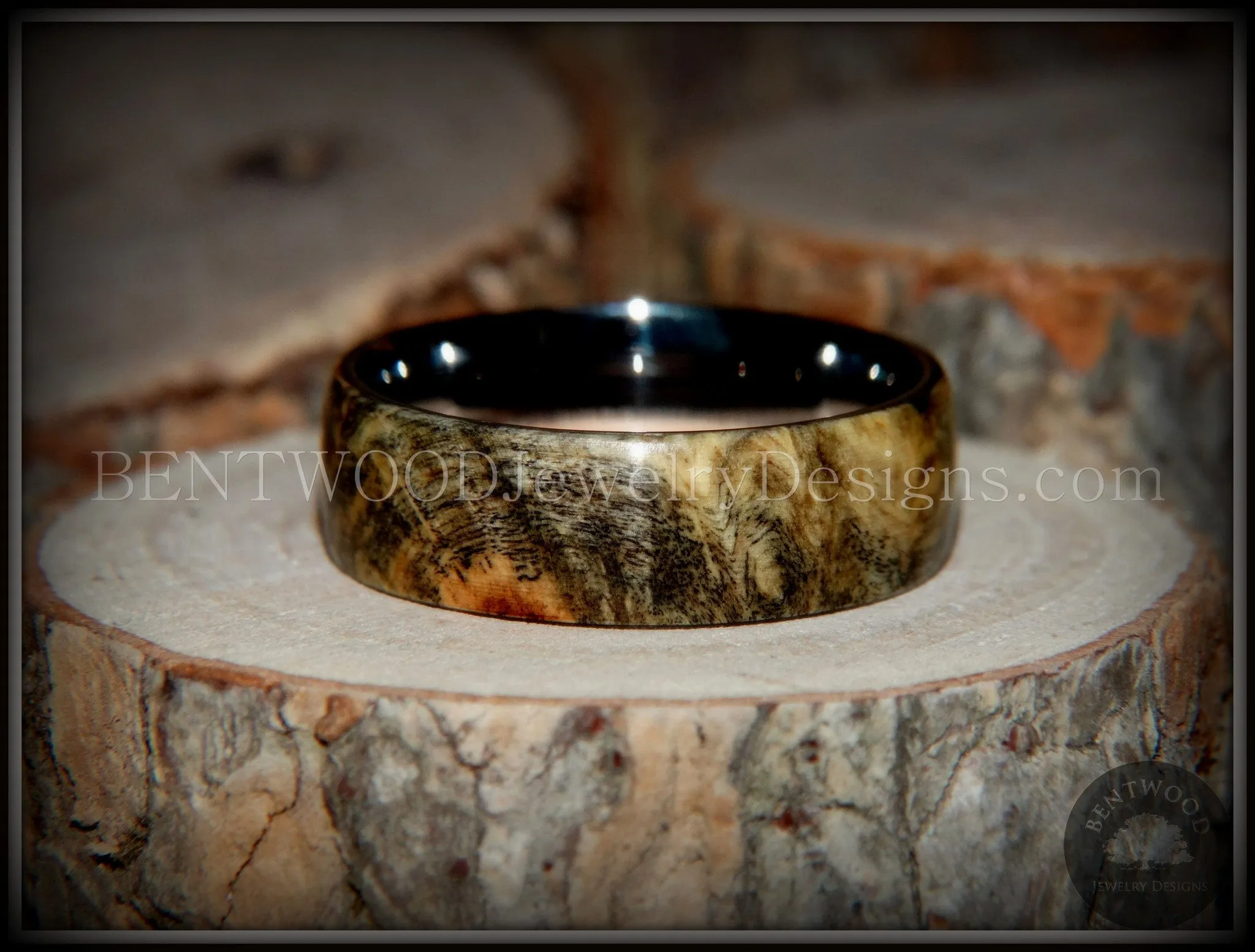Bentwood Ring - "Ohio" Buckeye Burl Wood Ring with Surgical Grade Stainless Steel Comfort Fit Metal Core