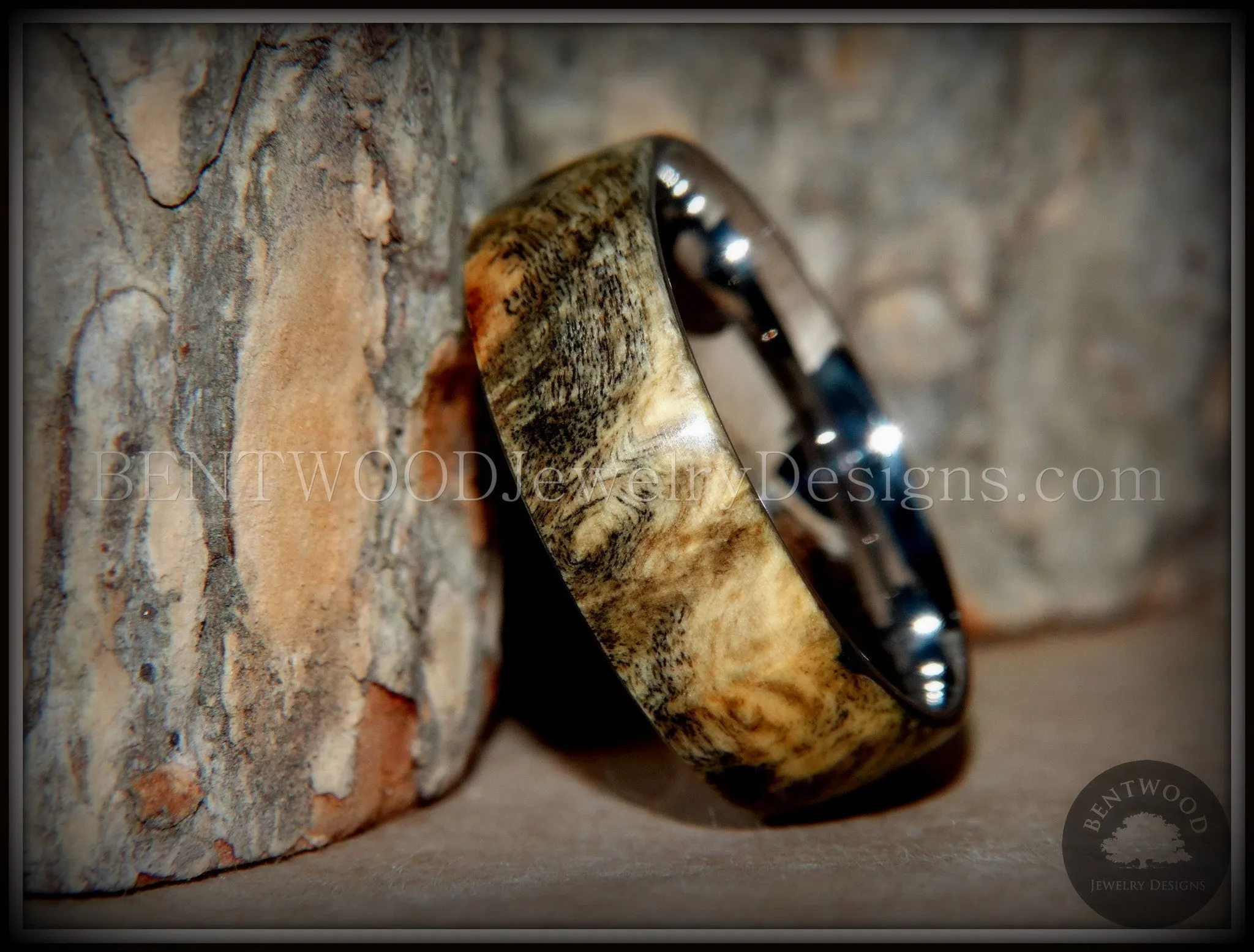 Bentwood Ring - "Ohio" Buckeye Burl Wood Ring with Surgical Grade Stainless Steel Comfort Fit Metal Core
