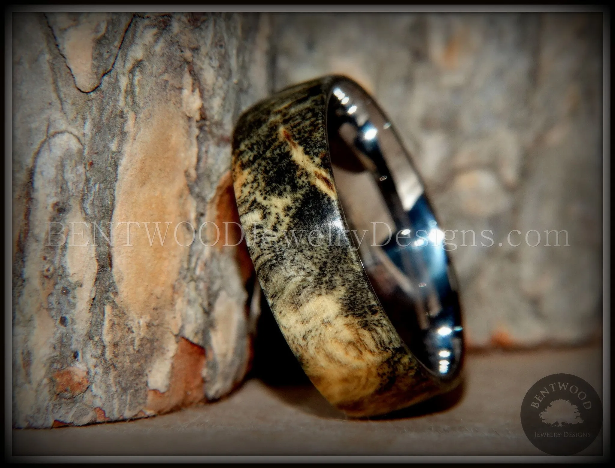Bentwood Ring - "Ohio" Buckeye Burl Wood Ring with Surgical Grade Stainless Steel Comfort Fit Metal Core