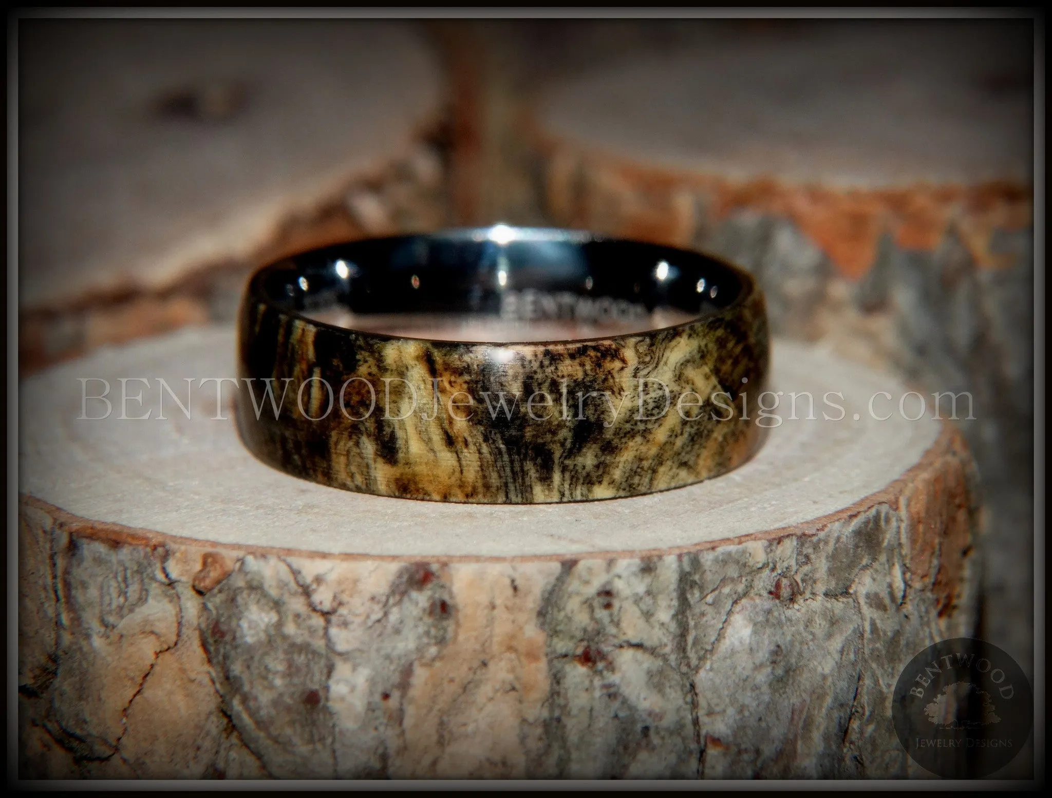Bentwood Ring - "Ohio" Buckeye Burl Wood Ring with Surgical Grade Stainless Steel Comfort Fit Metal Core
