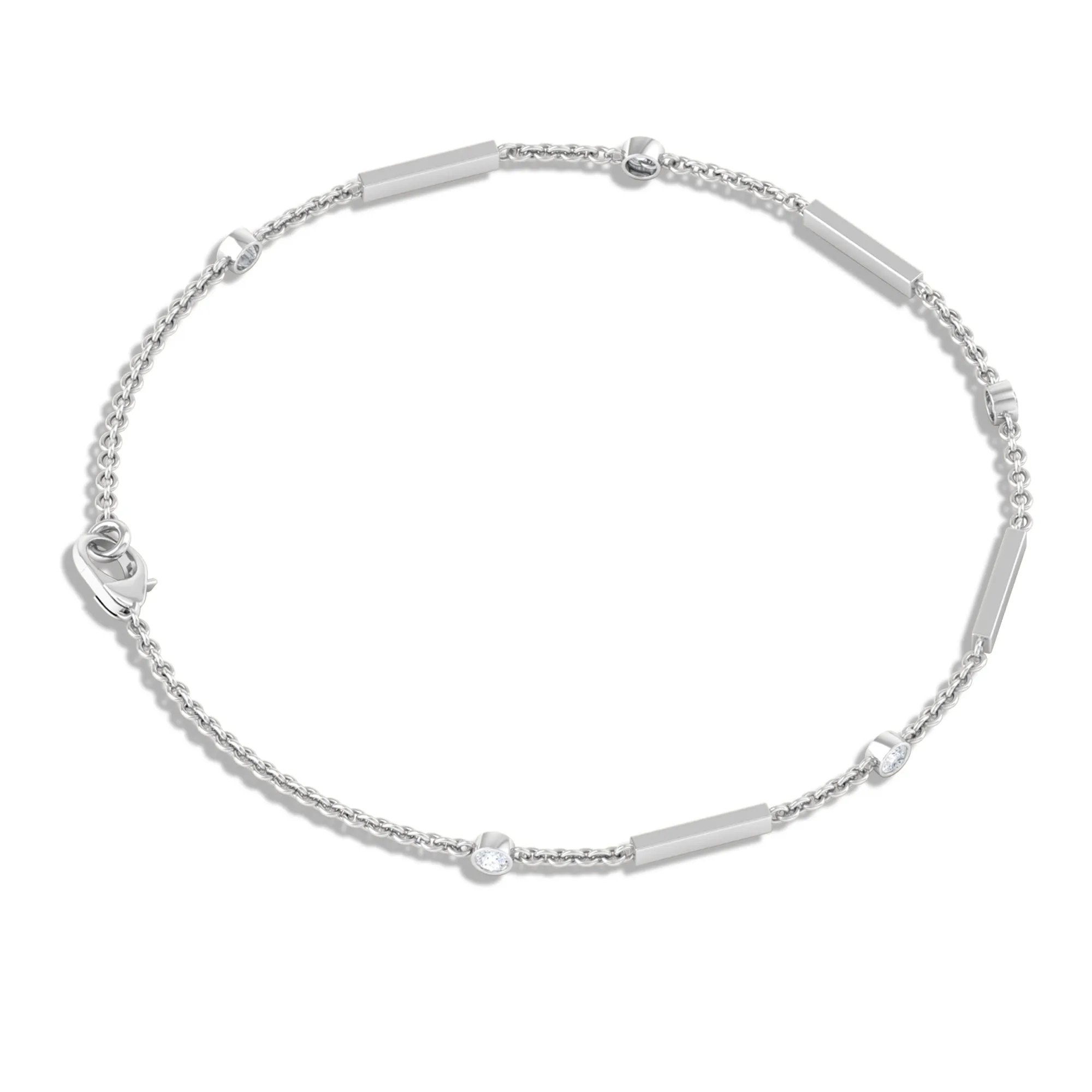 Bezel Set Cubic Zirconia Gold Bar Link Chain Bracelet