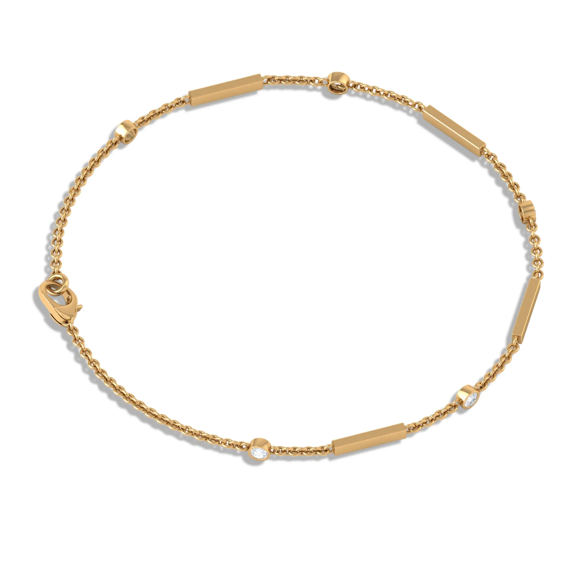 Bezel Set Cubic Zirconia Gold Bar Link Chain Bracelet