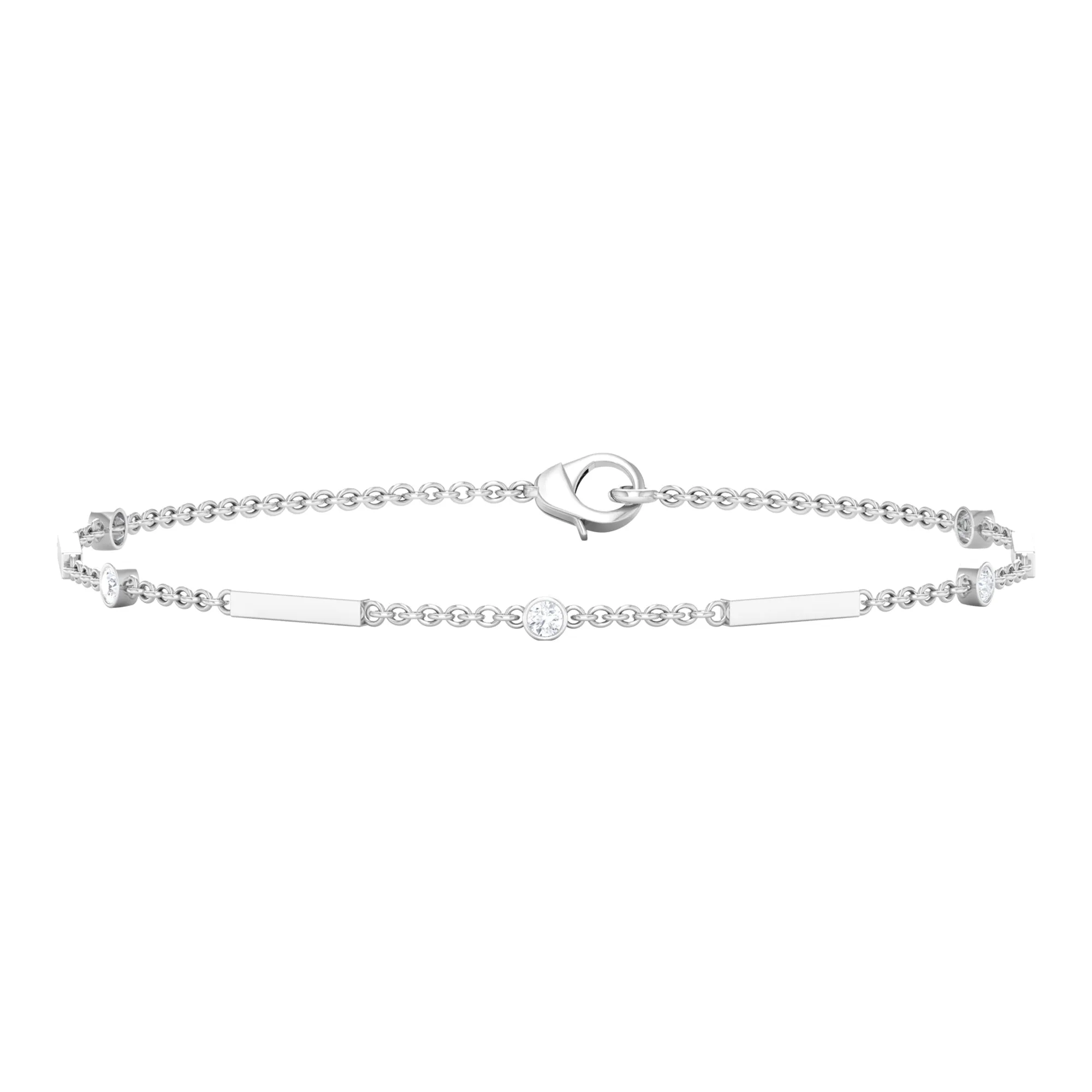 Bezel Set Cubic Zirconia Gold Bar Link Chain Bracelet