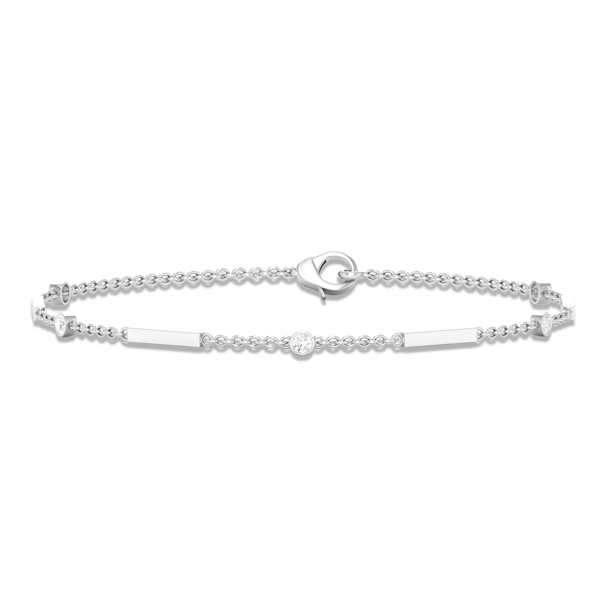 Bezel Set Cubic Zirconia Gold Bar Link Chain Bracelet