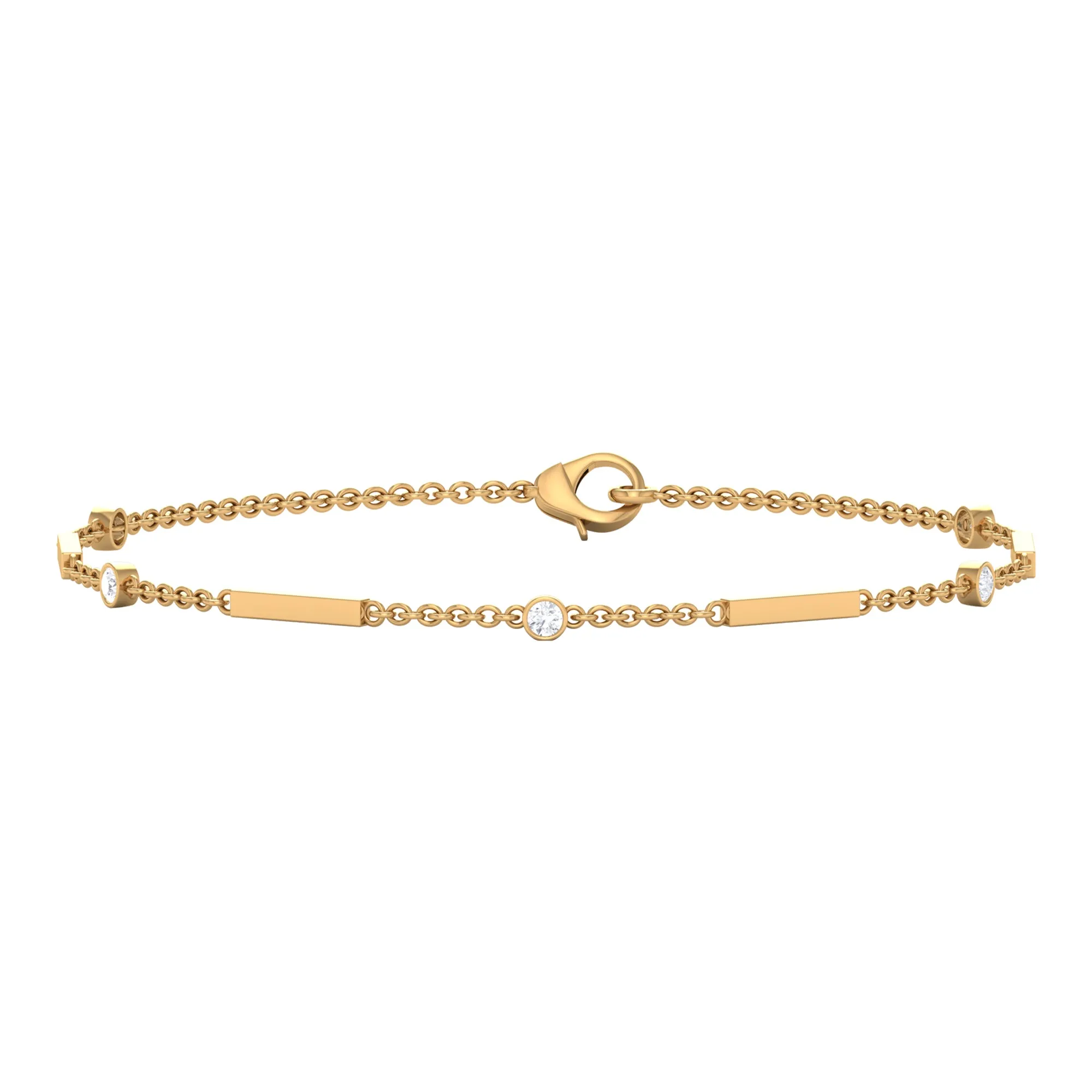 Bezel Set Cubic Zirconia Gold Bar Link Chain Bracelet