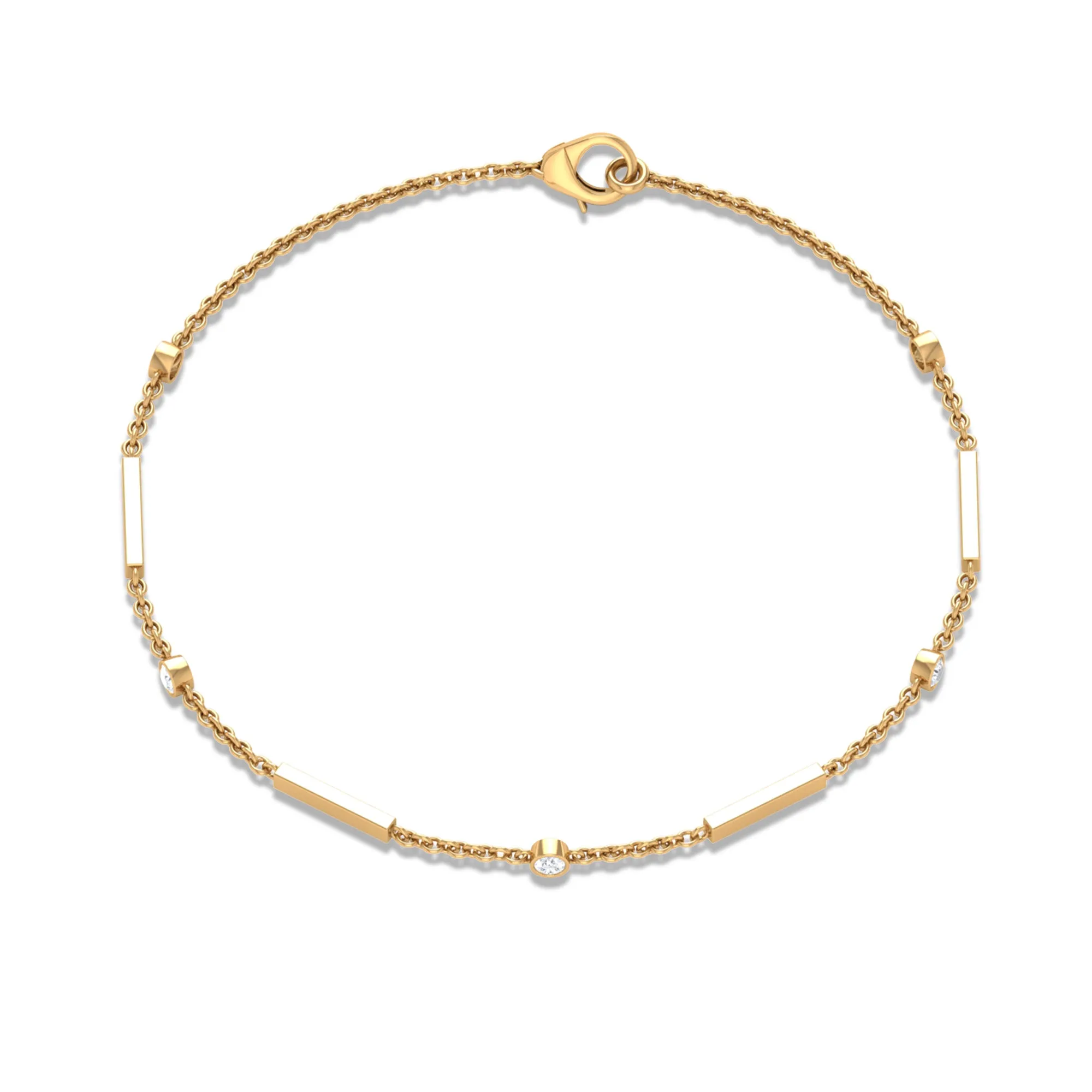 Bezel Set Cubic Zirconia Gold Bar Link Chain Bracelet