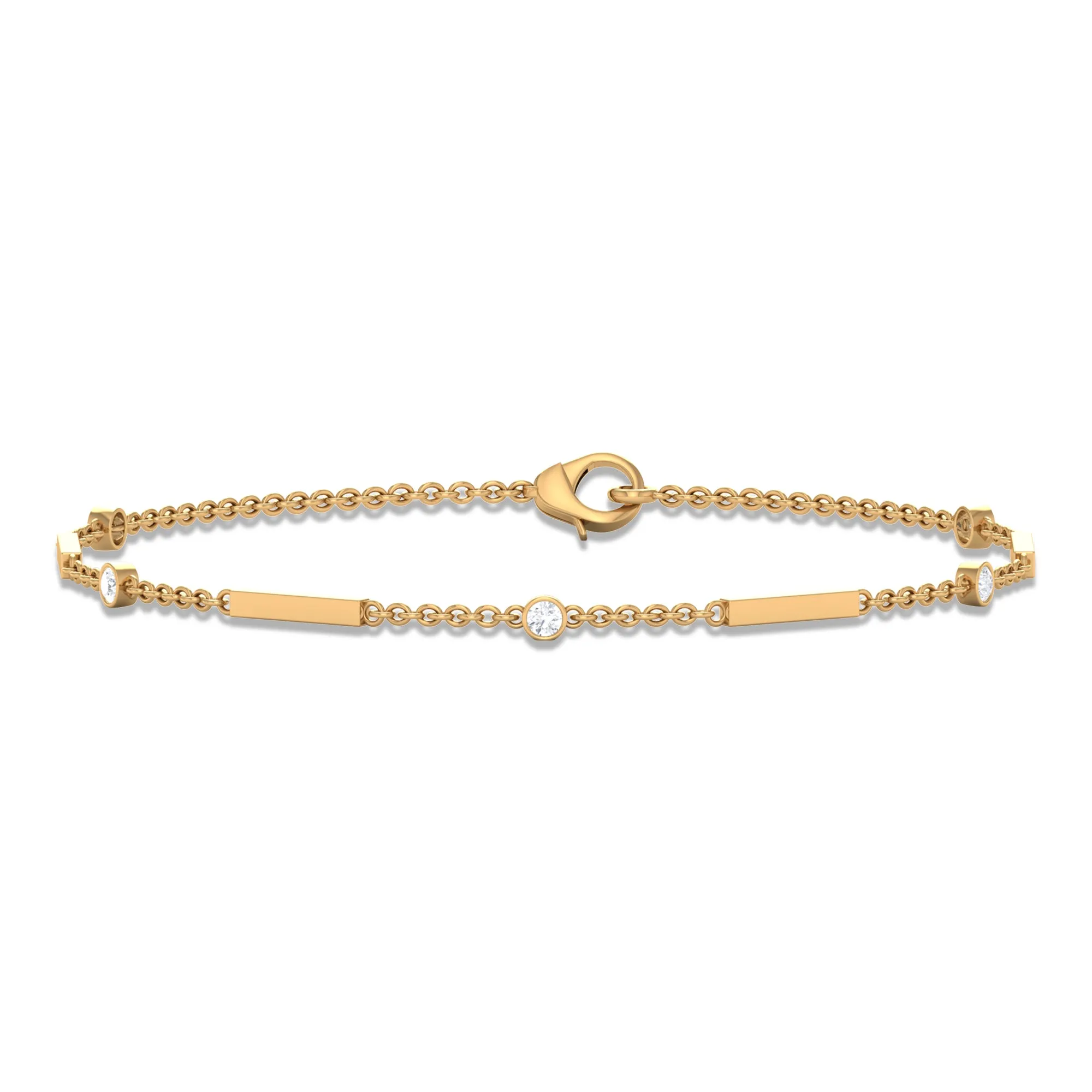 Bezel Set Cubic Zirconia Gold Bar Link Chain Bracelet